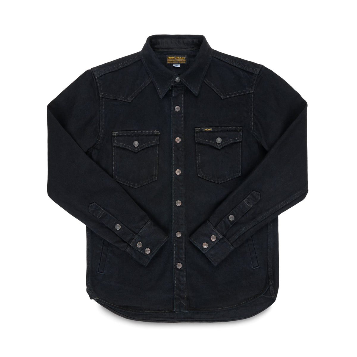 IHSH-293-OD 18oz Vintage Selvedge Denim CPO Shirt - Indigo Overdyed Black