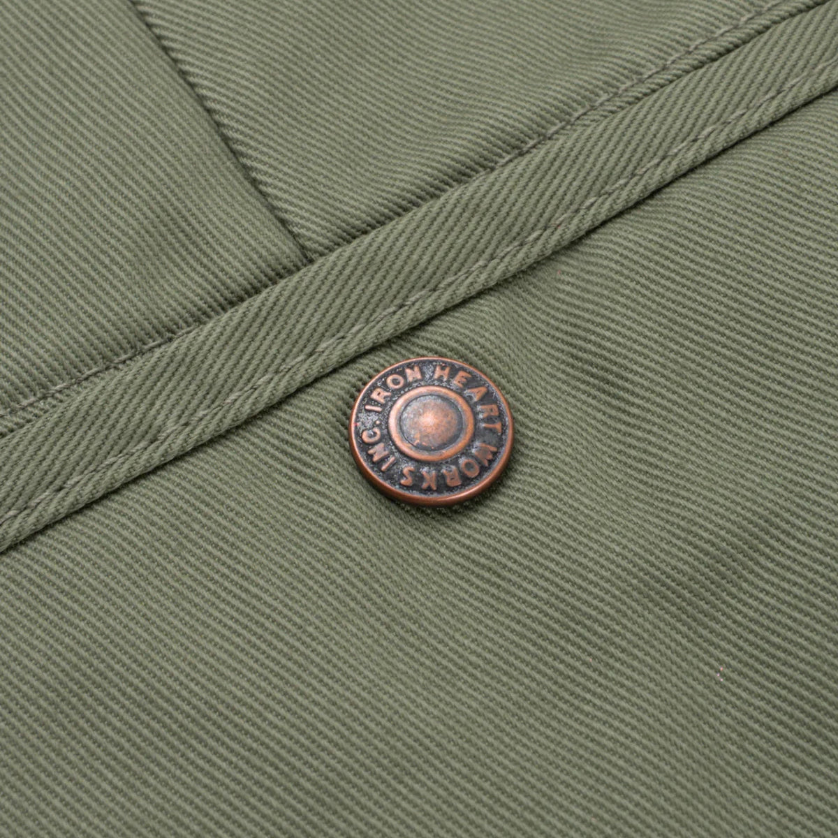IH-727-OLV 9oz Mercerised Selvedge Cotton Medium/High Rise Tapered Chinos - Olive