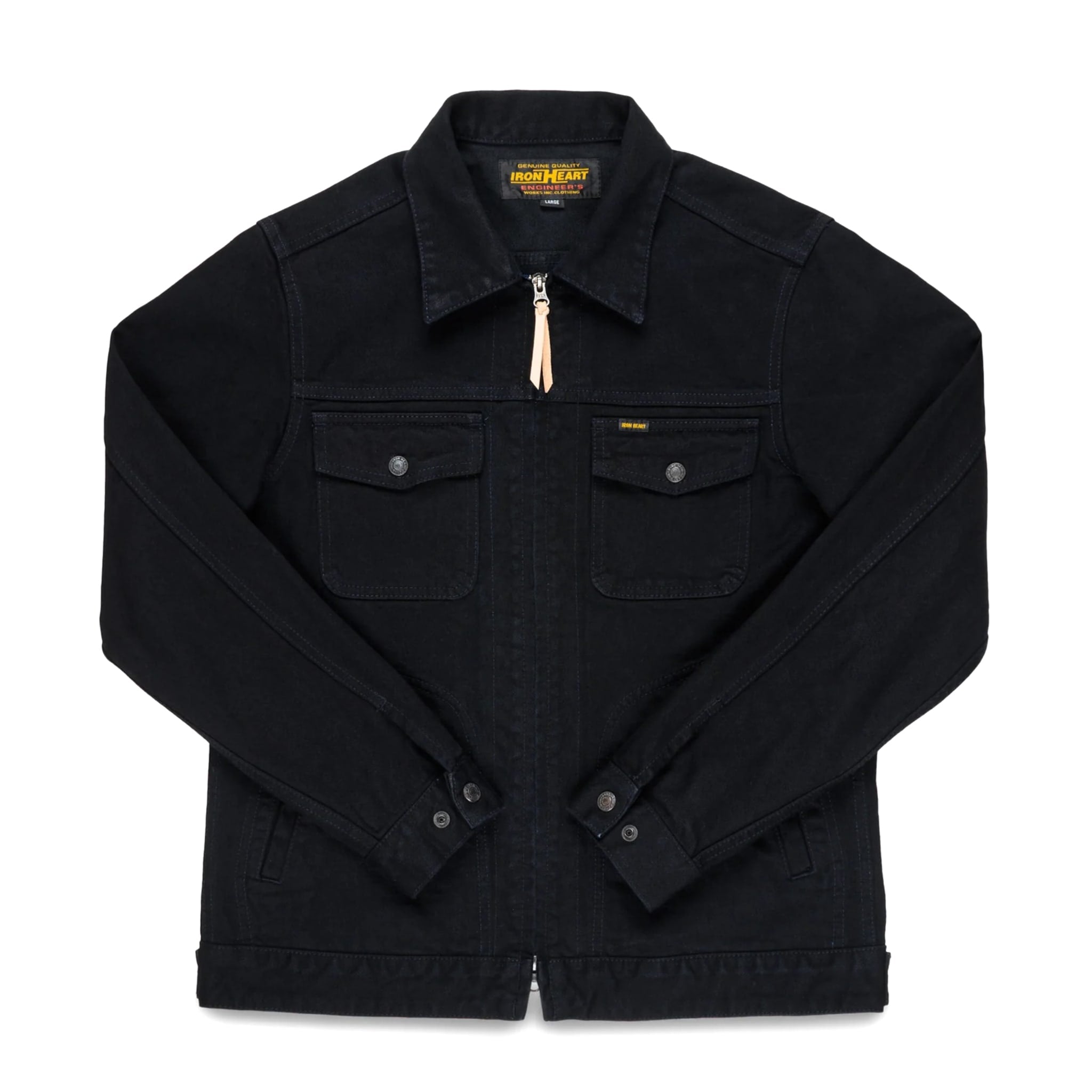 IHJ-123-OD 14oz Broken Twill Selvedge Denim Work Jacket - Indigo Overdyed Black