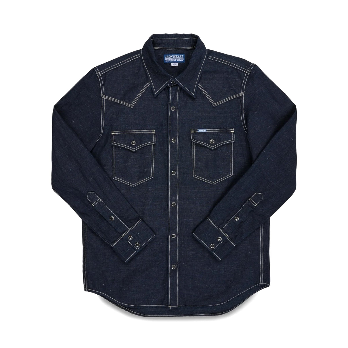 IHSH-444-IND 7oz Cotton Linen Chambray Western Shirt - Indigo