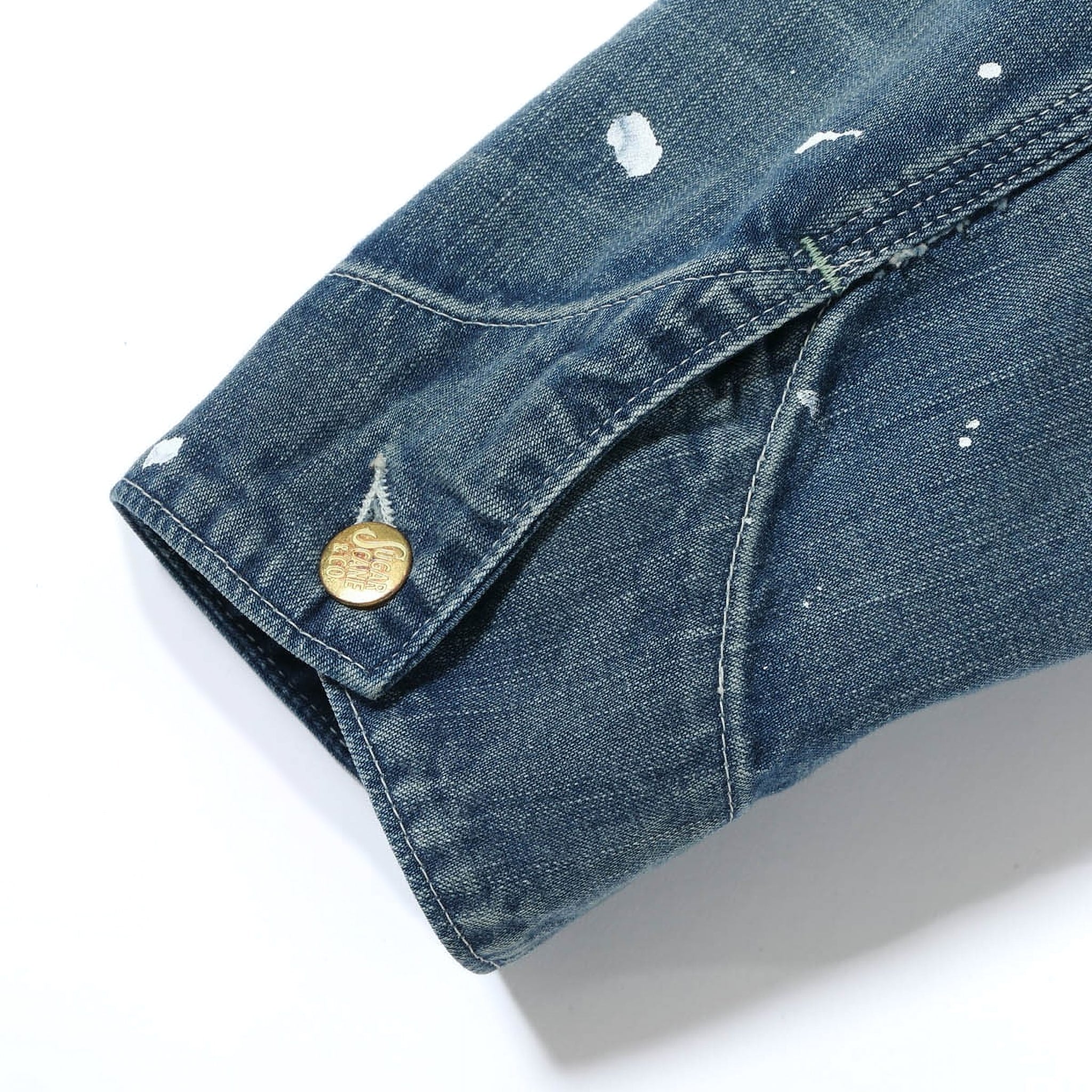 SC15708 11oz Blue Denim Work Coat Aged Model