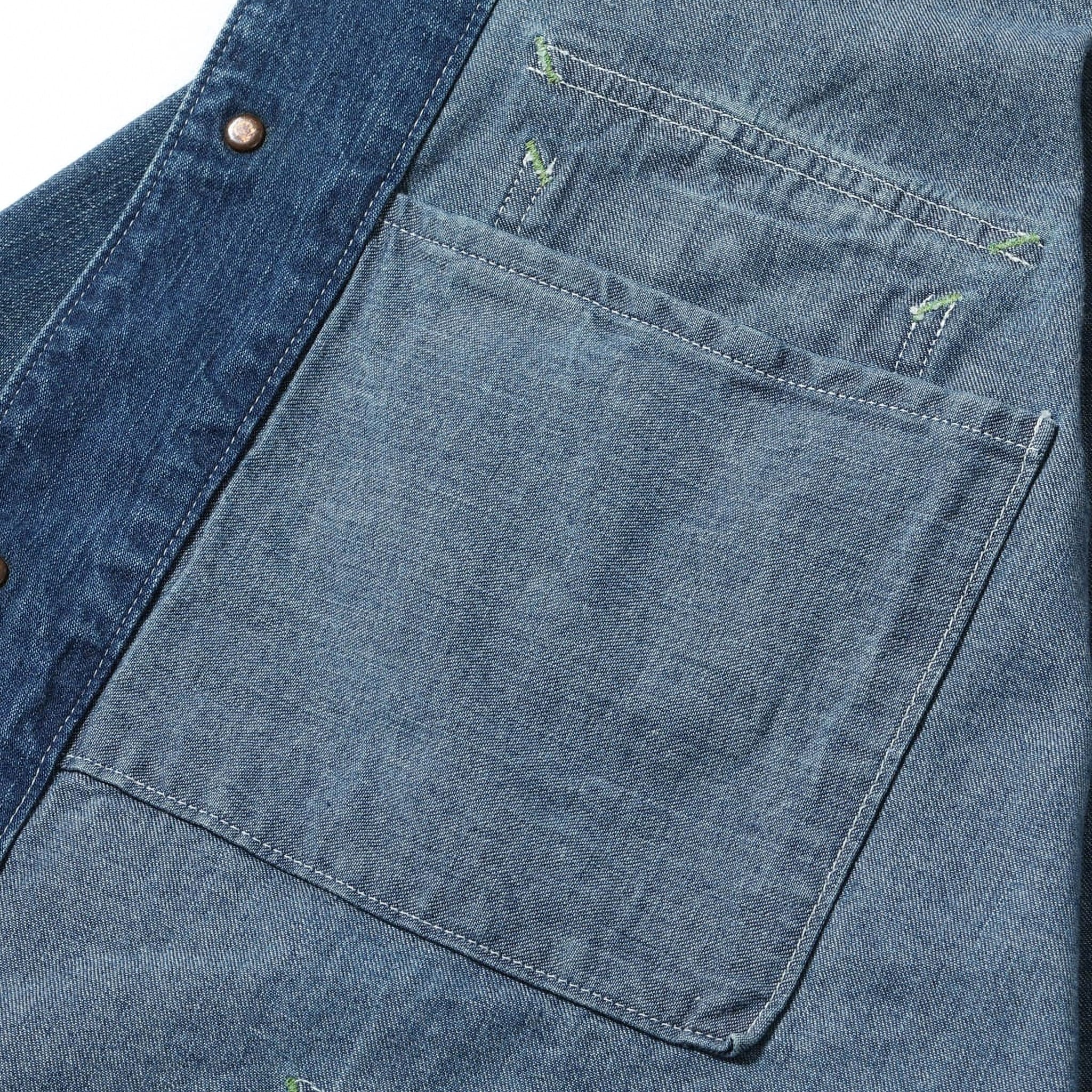 SC15708 11oz Blue Denim Work Coat Aged Model
