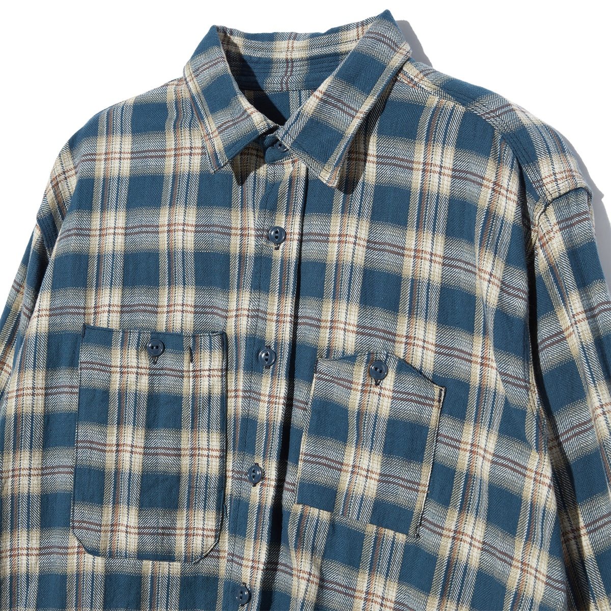 Work Shirt - Navy Cotton Plaid Jacquard