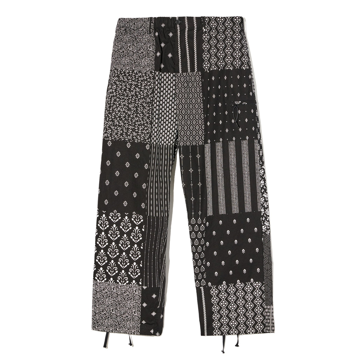 Drawstring Pant - Black/White Cotton Patchwork Print