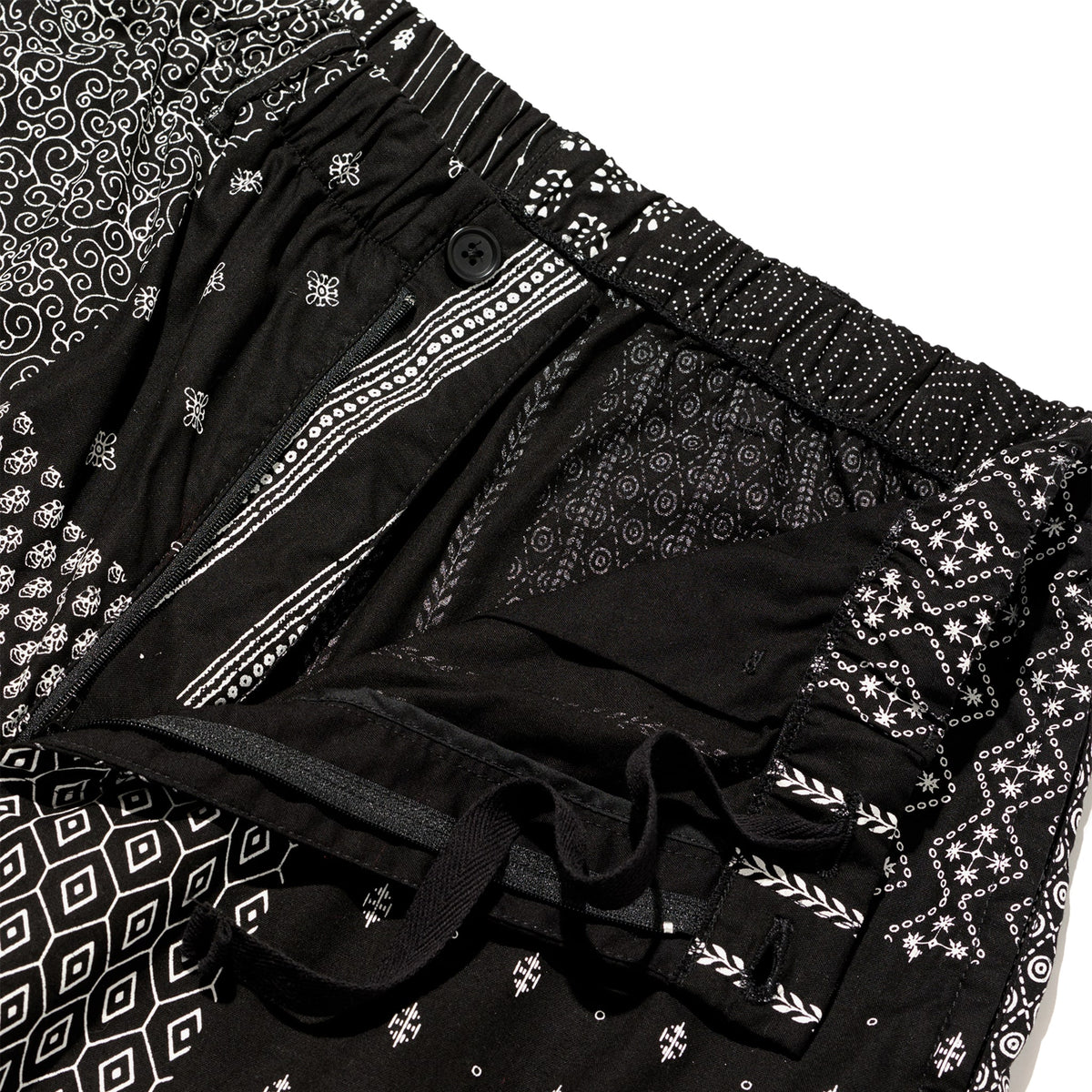 Drawstring Pant - Black/White Cotton Patchwork Print