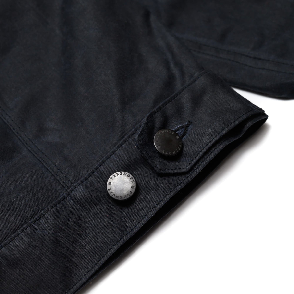Freenote Cloth RJ-1 Riders Jacket Waxed Canvas Black (Red Interior) - Rear Waist Tab