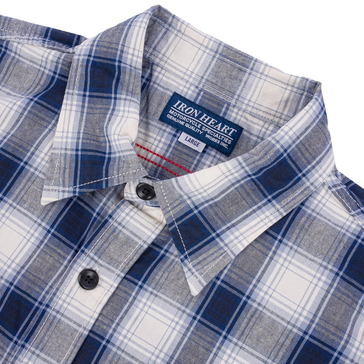 IHSH-419-BLU 5oz Selvedge Short Sleeved Madras Check Work Shirt - Blue