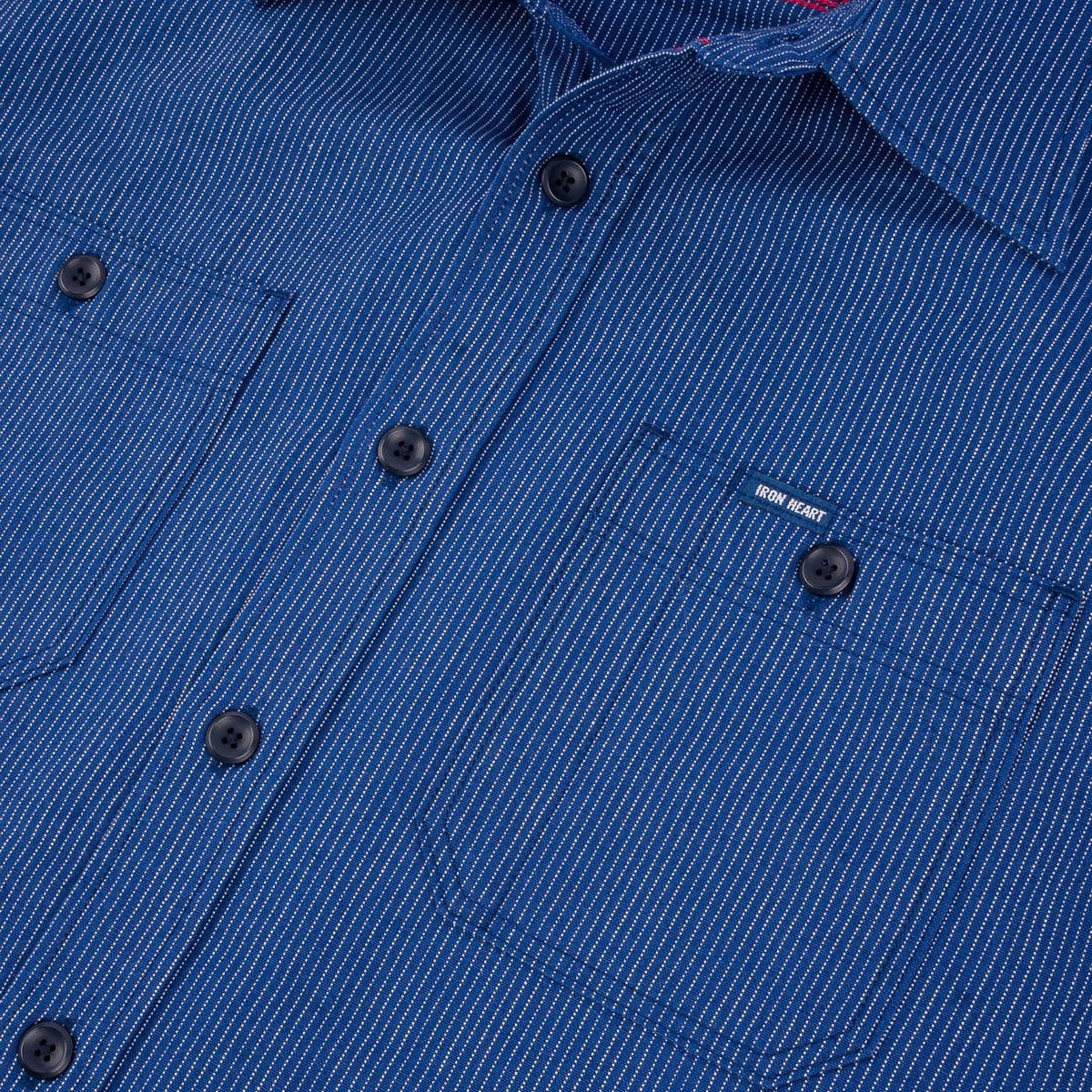 IHSH-420-PIN 5oz Selvedge Ox Cloth Short Sleeved Work Shirt - Pinstripe