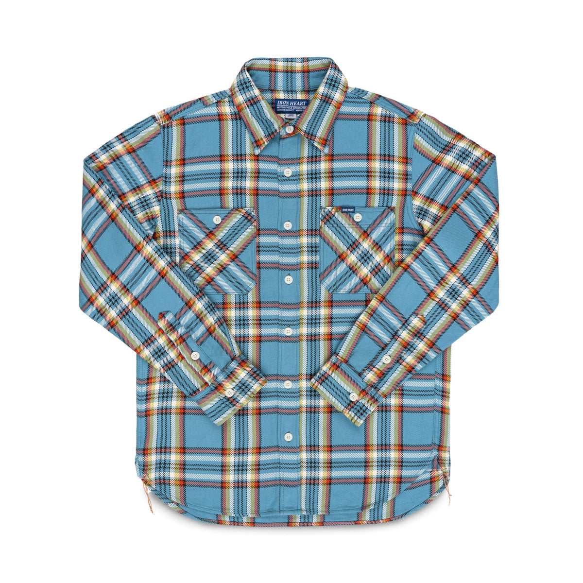IHSH-442-SAX 9oz Selvedge Flannel Check Work Shirt - Sax Blue