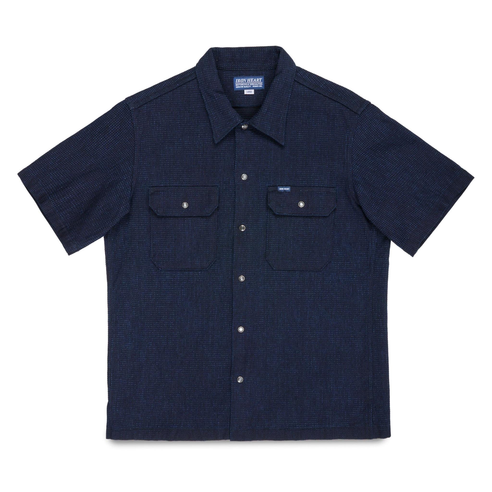 IHSH-445-IND 10oz Dobby Cloth Short Sleeve Mechanic Shirt - Indigo