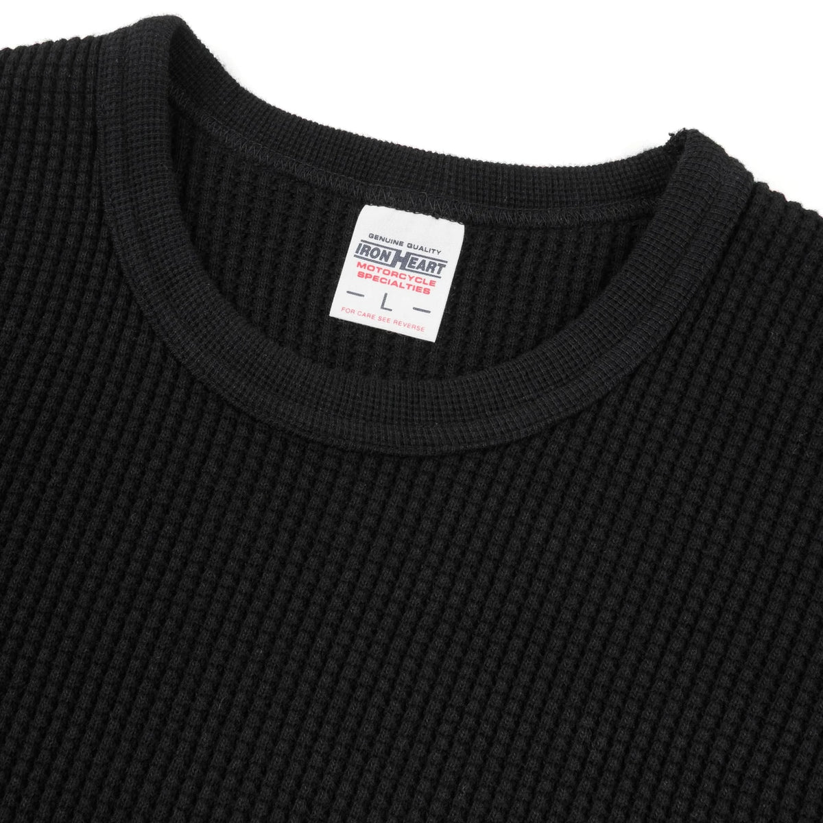 IHTL-1301-BLK Waffle Knit Long Sleeved Crew Neck Thermal Top - Black