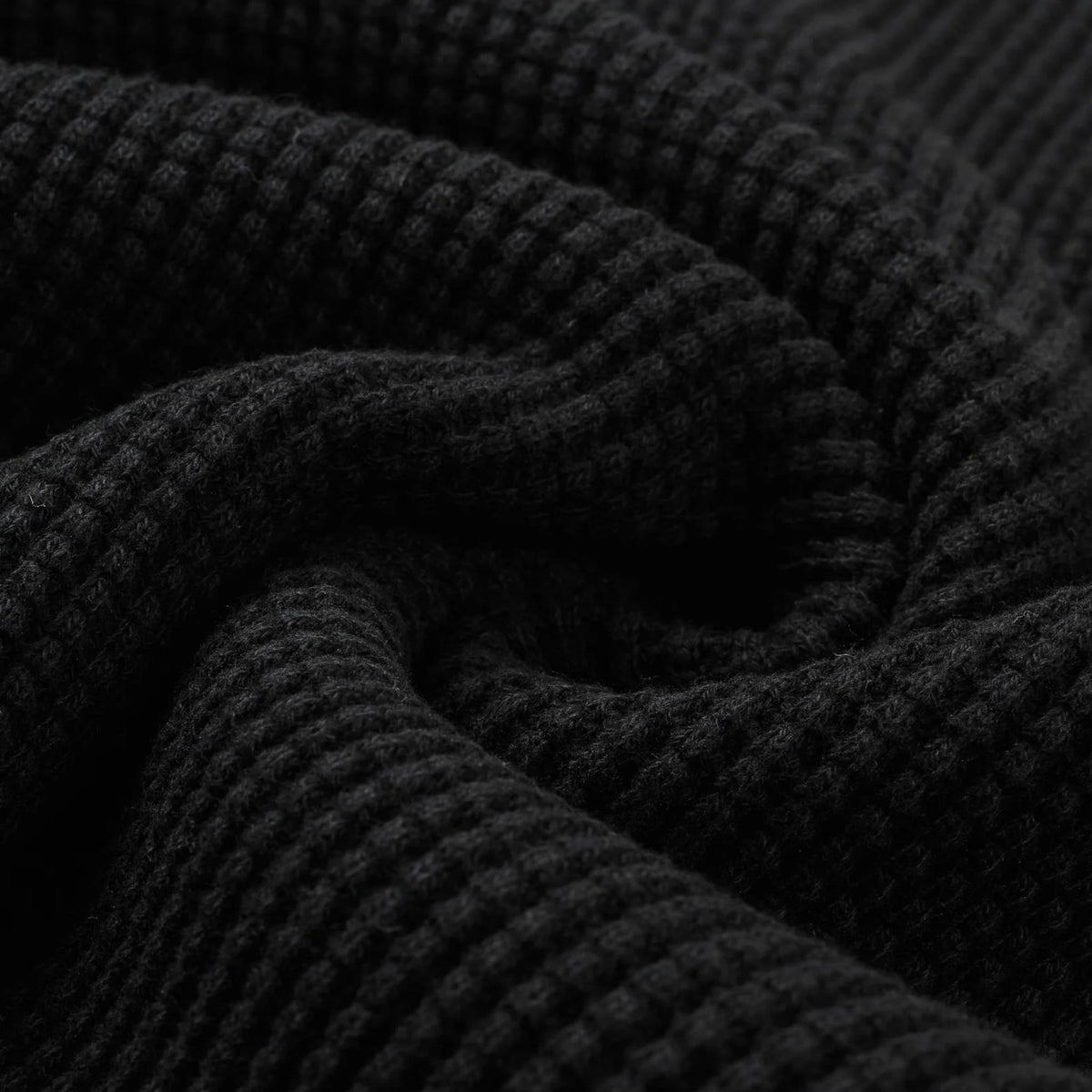 IHTL-1301-BLK Waffle Knit Long Sleeved Crew Neck Thermal Top - Black