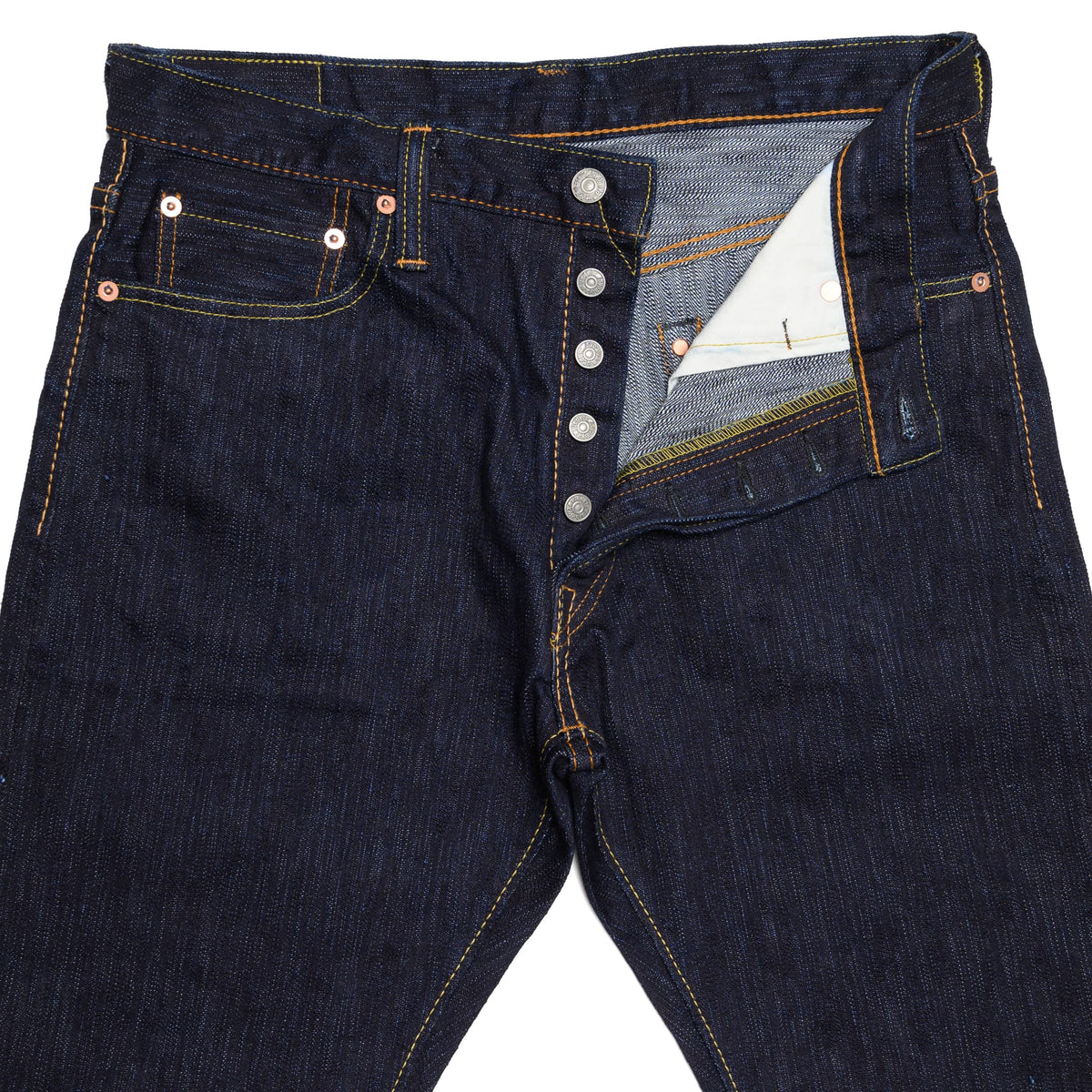 Pure Blue Japan 1167 13oz Extra Slub Stretch Selvedge Denim Relaxed Tapered Indigo Button Fly