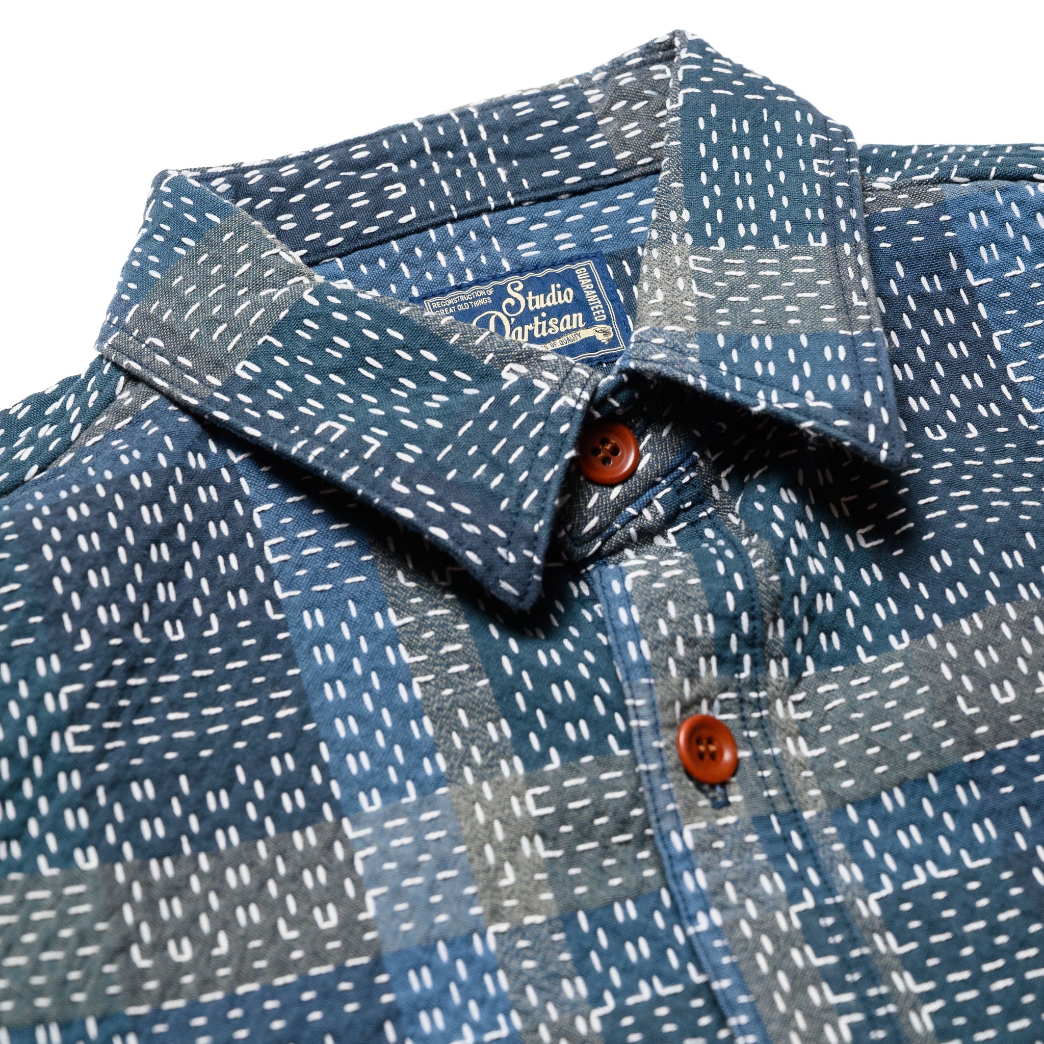 5651 Sashiko Boro Noragi Work Shirt - Blue