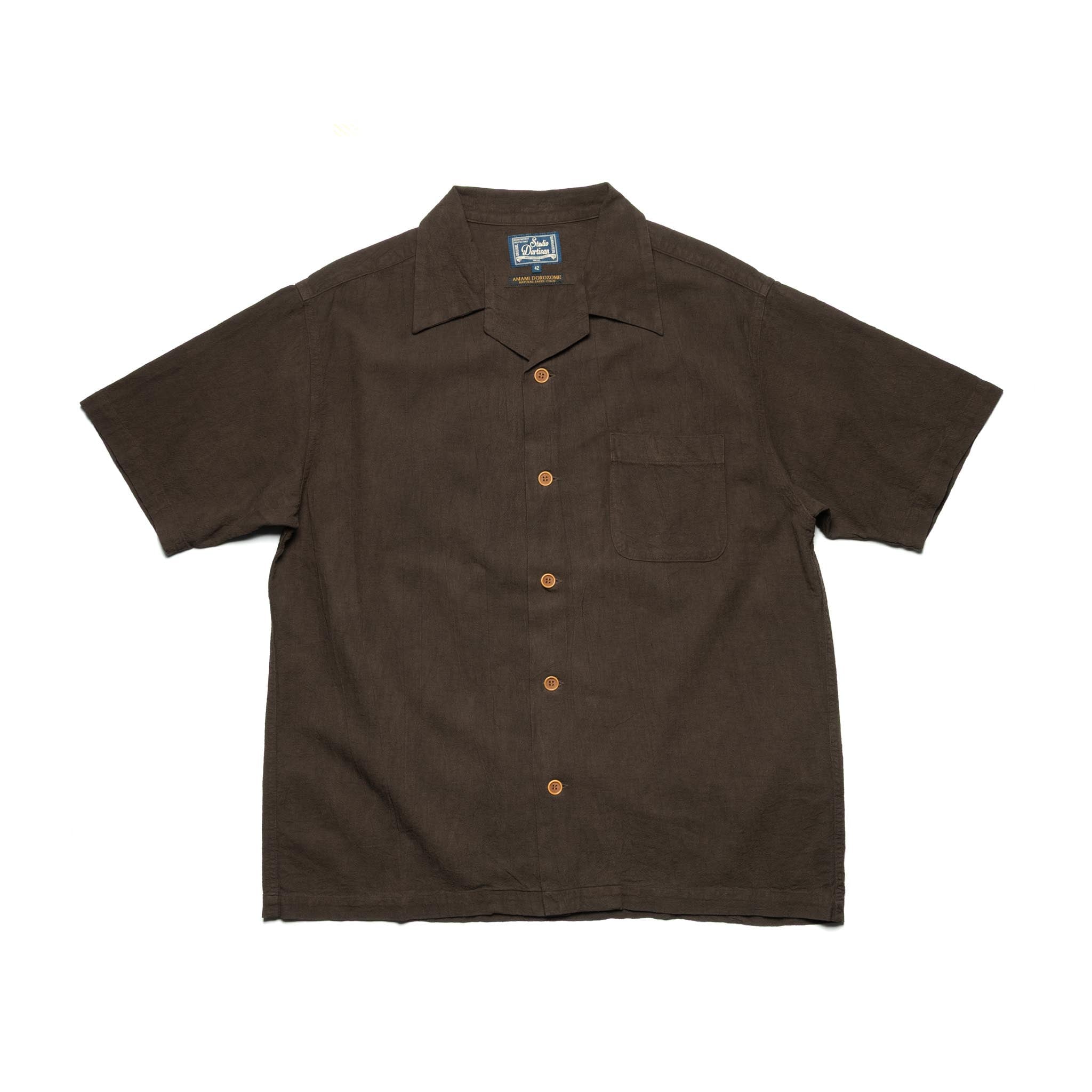 5739 Cotton/Linen Amami-Dorozome Mud-Dyed Shirt - Dark Brown