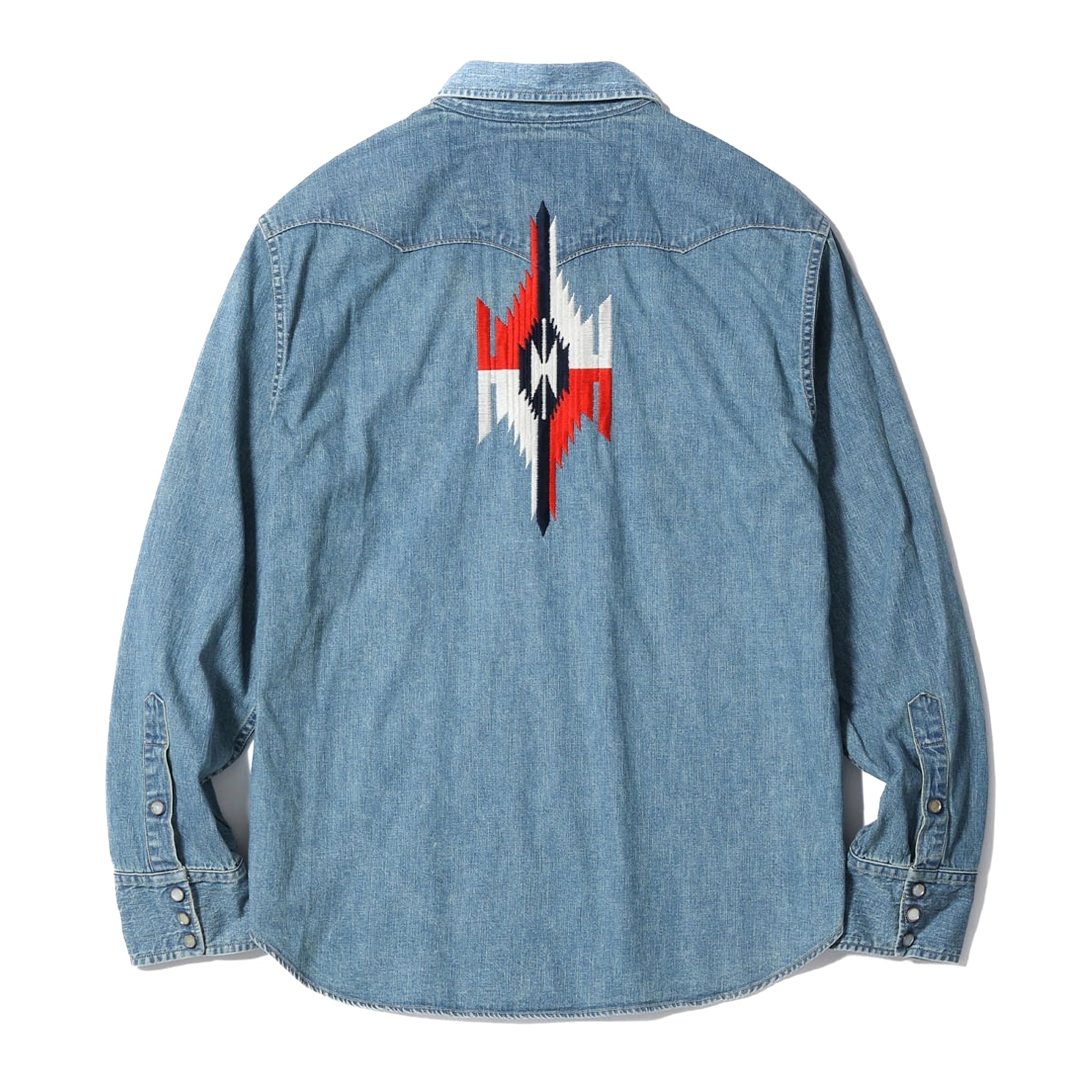 SC29473 Blue Denim Western Shirt Aged Model Embroidered