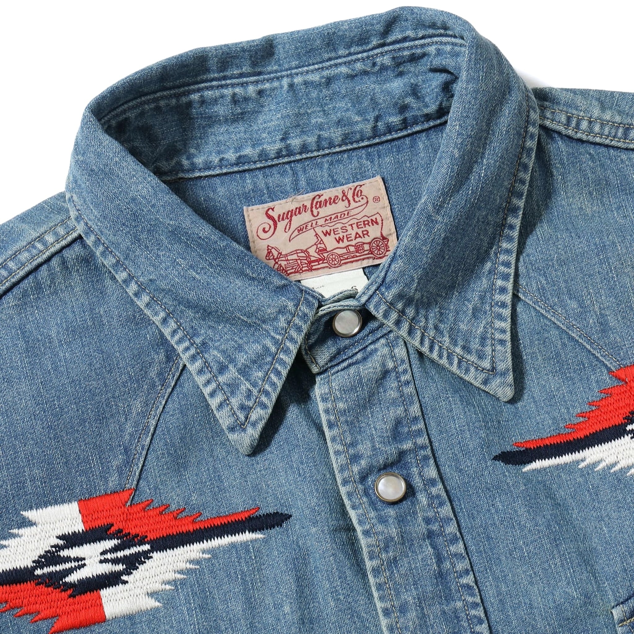 SC29473 Blue Denim Western Shirt Aged Model Embroidered