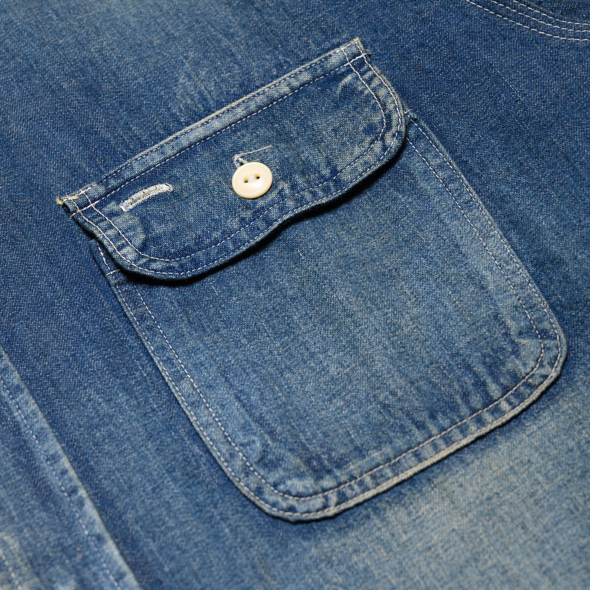 SC29474 Blue Denim Work Shirt Aged Model