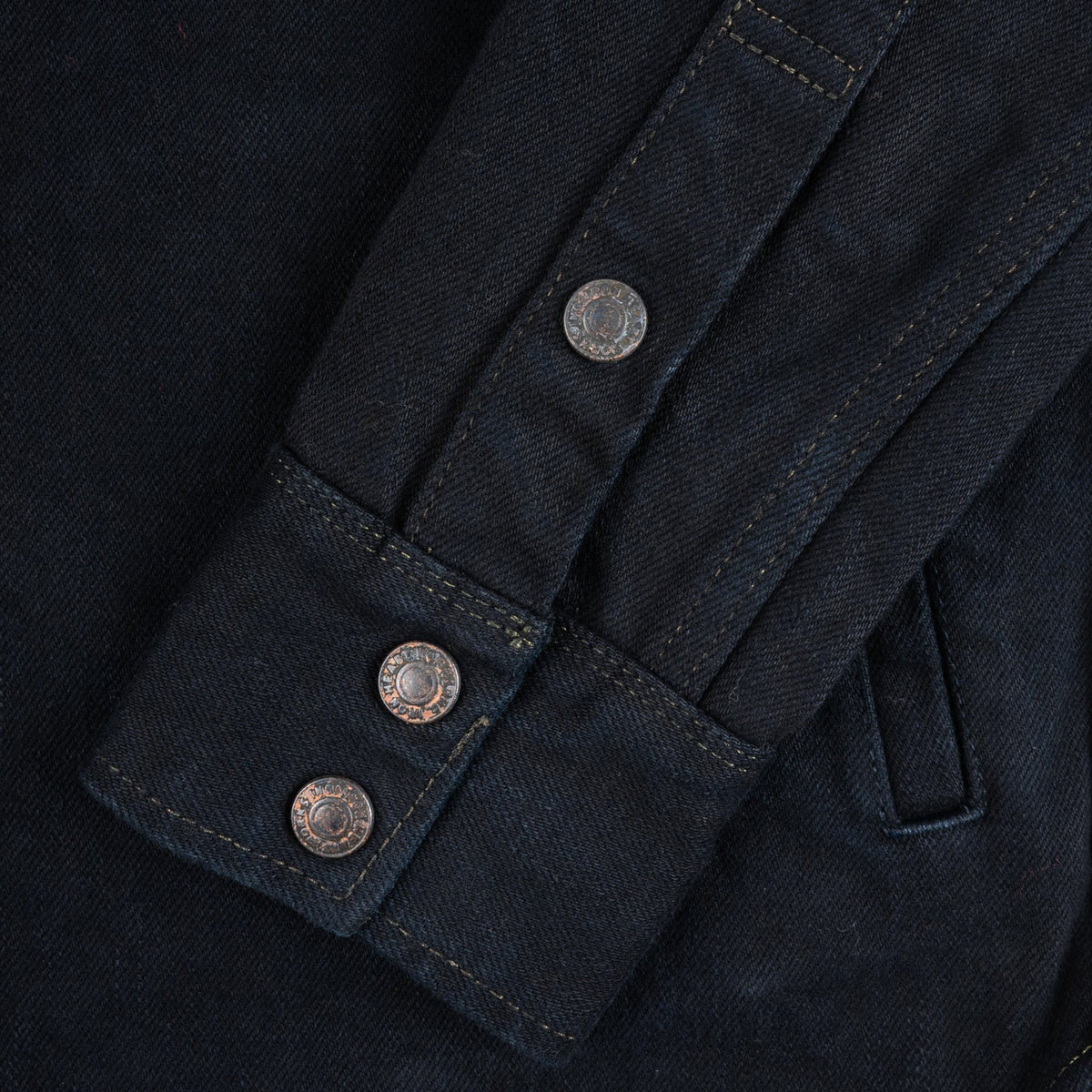 IHSH-293-OD 18oz Vintage Selvedge Denim CPO Shirt - Indigo Overdyed Black