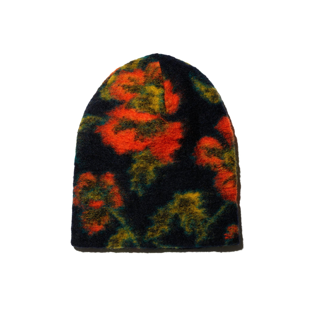 Beanie - Navy/Orange Floral Knit Jacquard