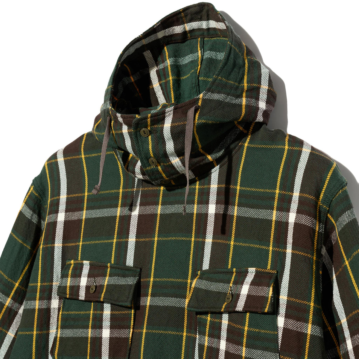 Cagoule Shirt - Olive/Brown Cotton Heavy Twill Plaid