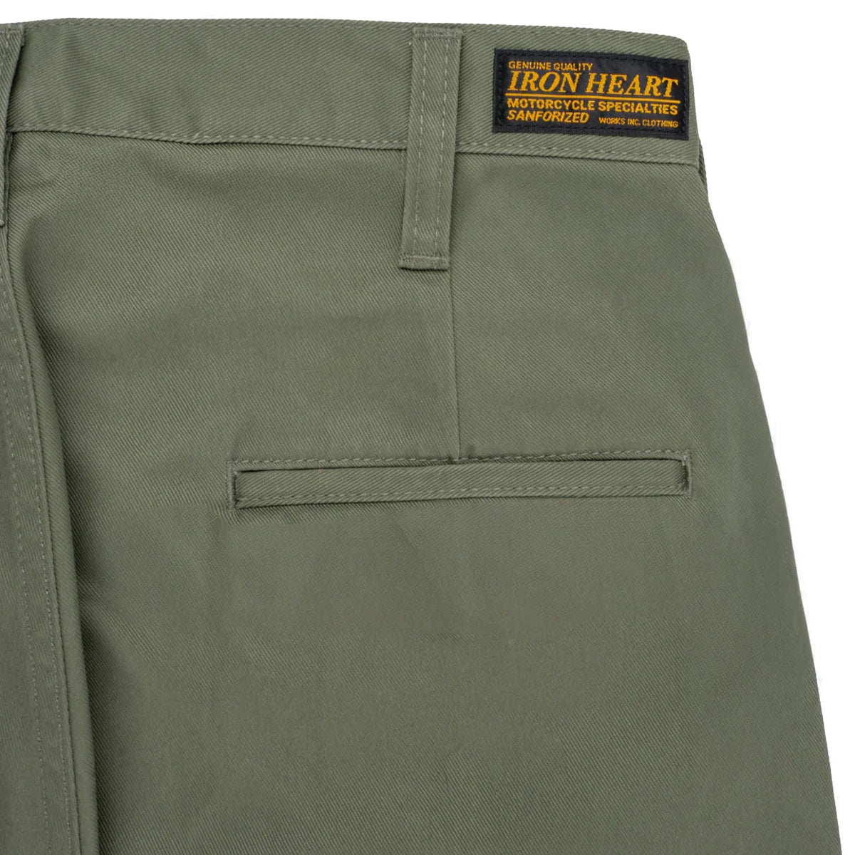 IH-727-OLV 9oz Mercerised Selvedge Cotton Medium/High Rise Tapered Chinos - Olive