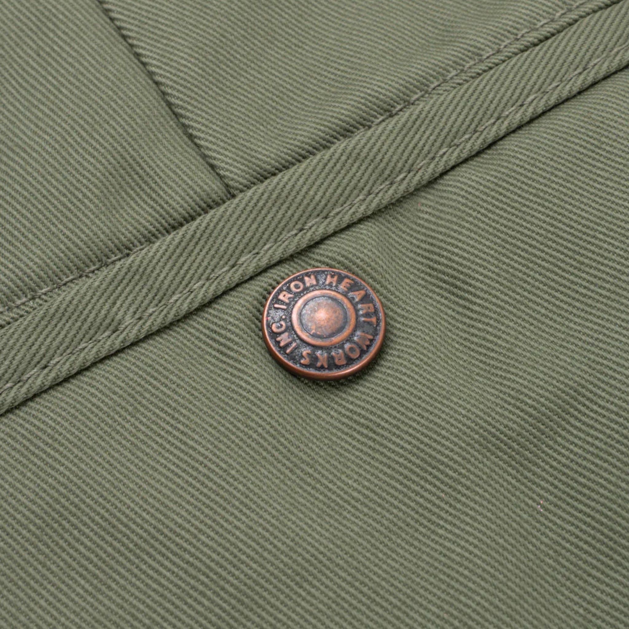 IH-727-OLV 9oz Mercerised Selvedge Cotton Medium/High Rise Tapered Chinos - Olive