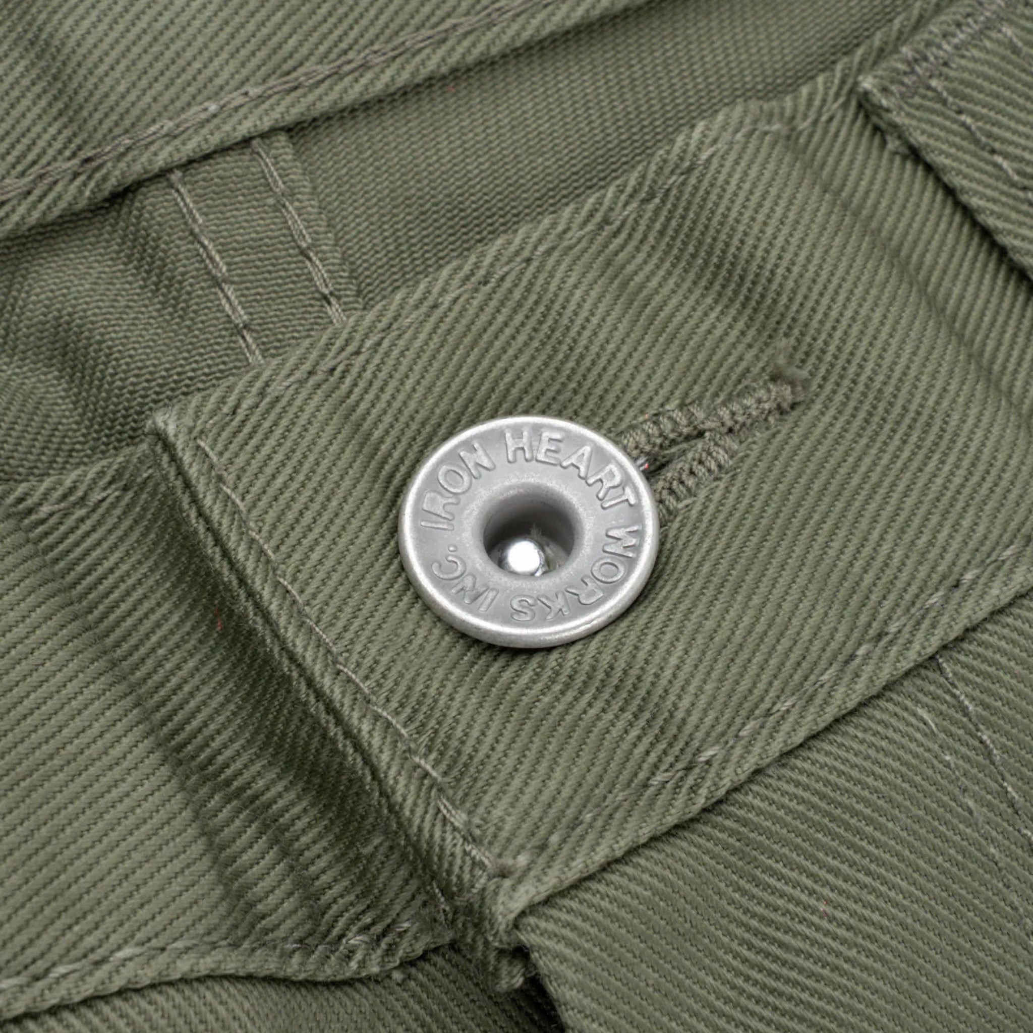 IH-727-OLV 9oz Mercerised Selvedge Cotton Medium/High Rise Tapered Chinos - Olive
