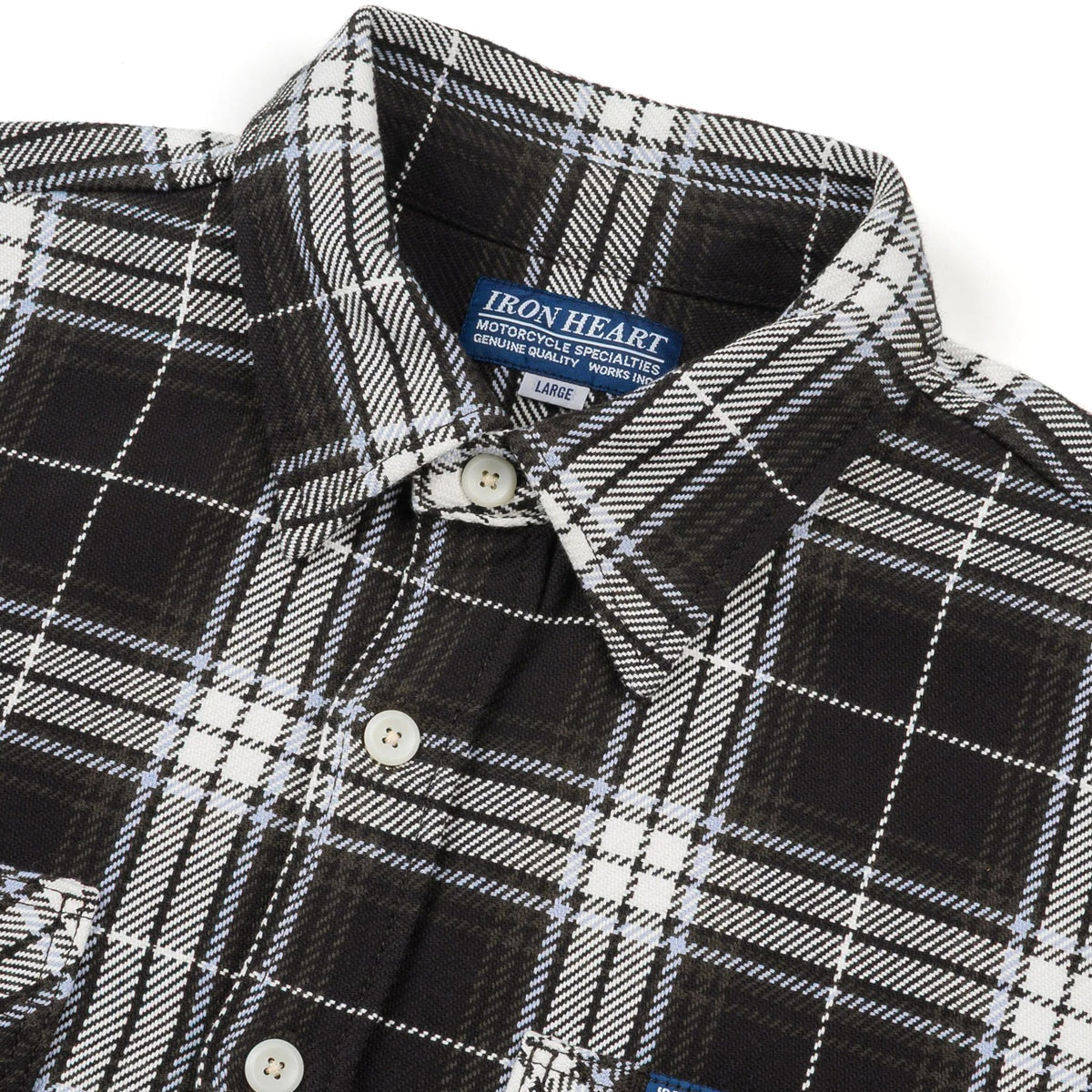 IHSH-441-BLK 9oz Selvedge Flannel Check Work Shirt - Black