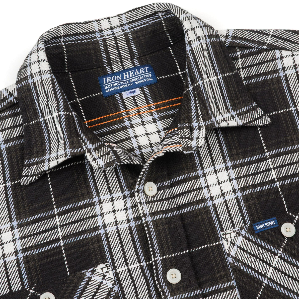 IHSH-441-BLK 9oz Selvedge Flannel Check Work Shirt - Black