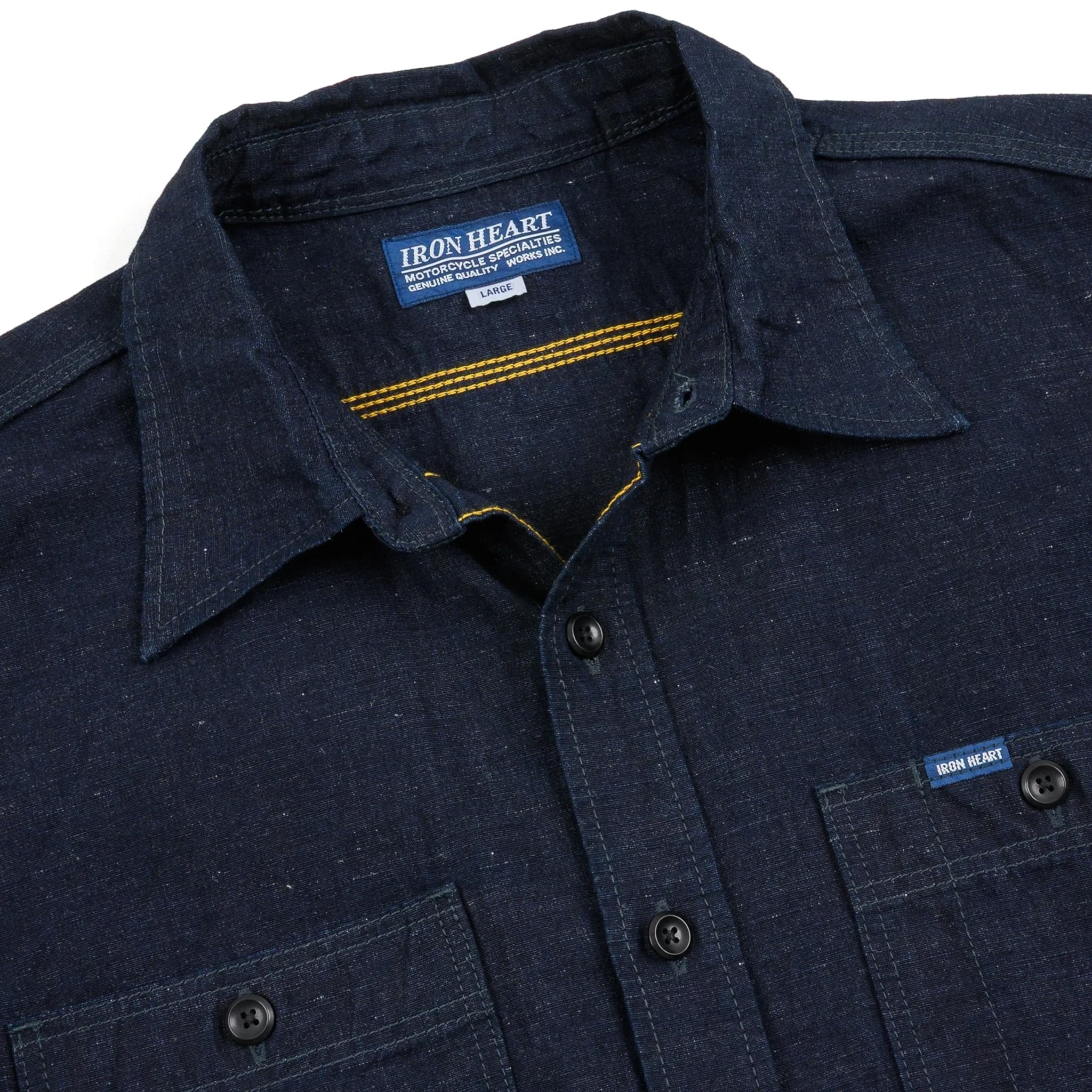 IHSH-443-IND 7oz Cotton Linen Chambray Work Shirt - Indigo