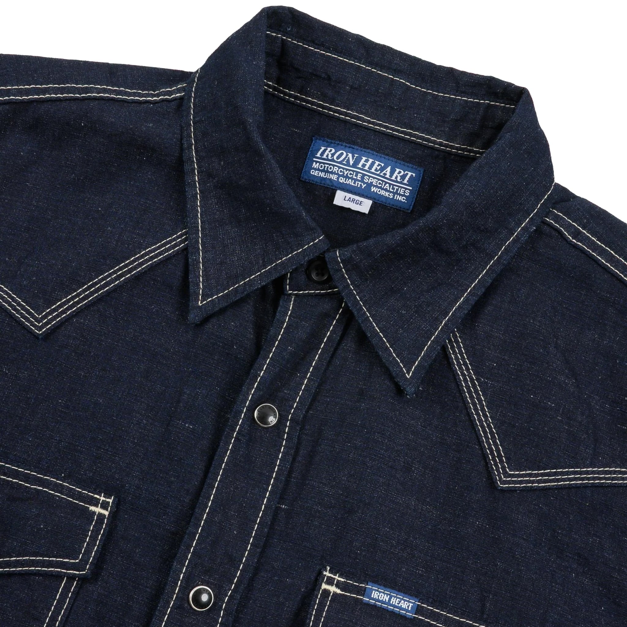 IHSH-444-IND 7oz Cotton Linen Chambray Western Shirt - Indigo
