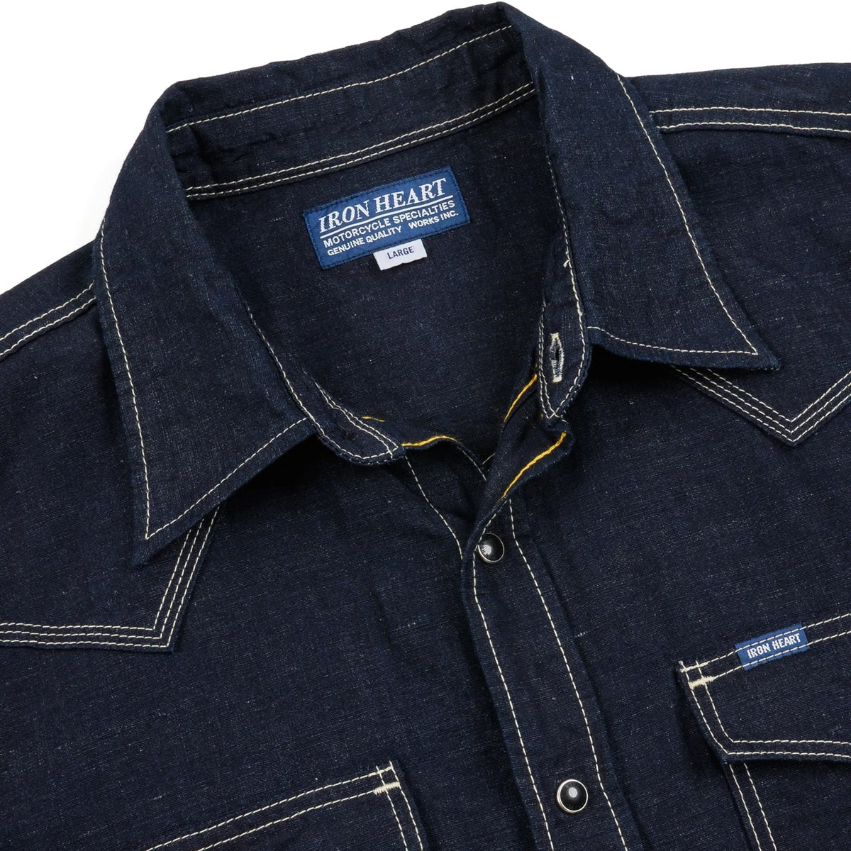 IHSH-444-IND 7oz Cotton Linen Chambray Western Shirt - Indigo