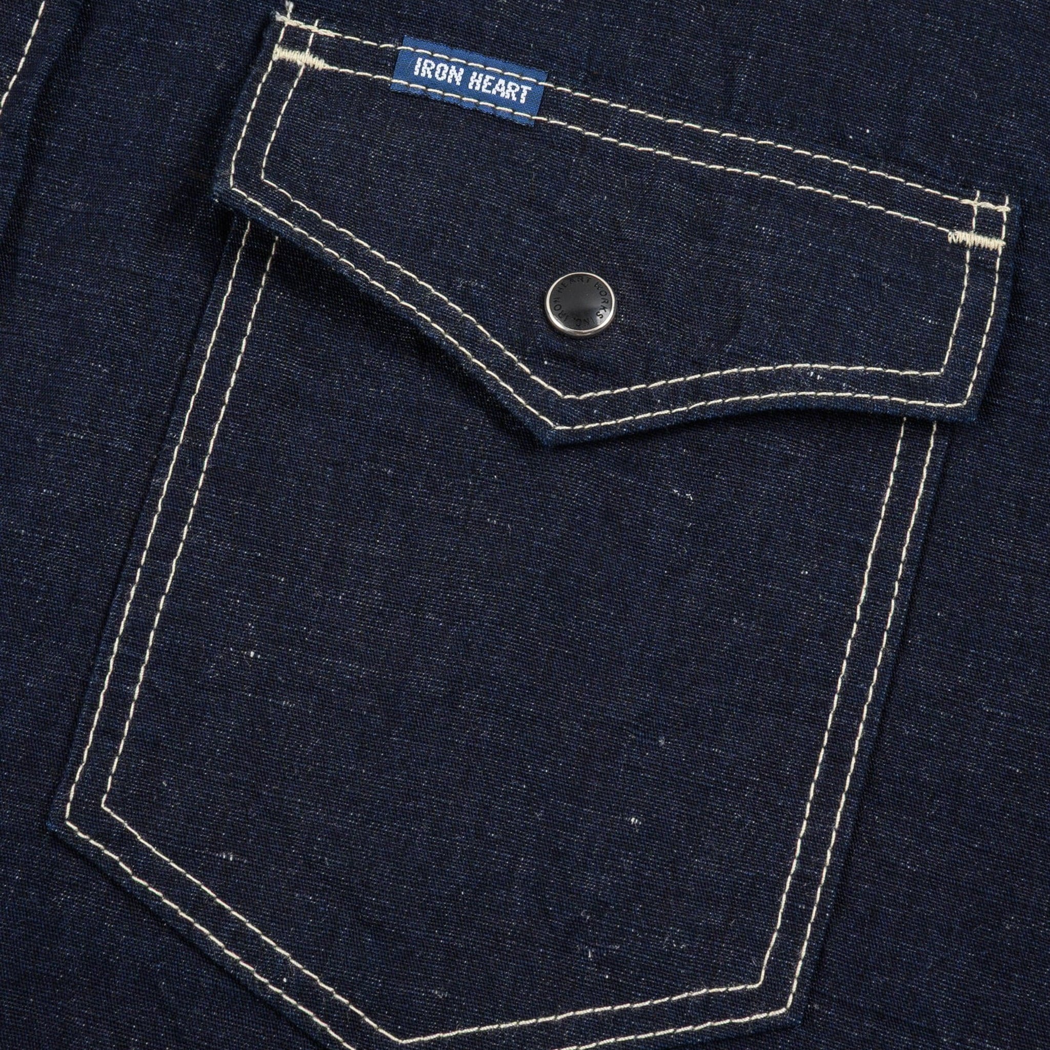 IHSH-444-IND 7oz Cotton Linen Chambray Western Shirt - Indigo