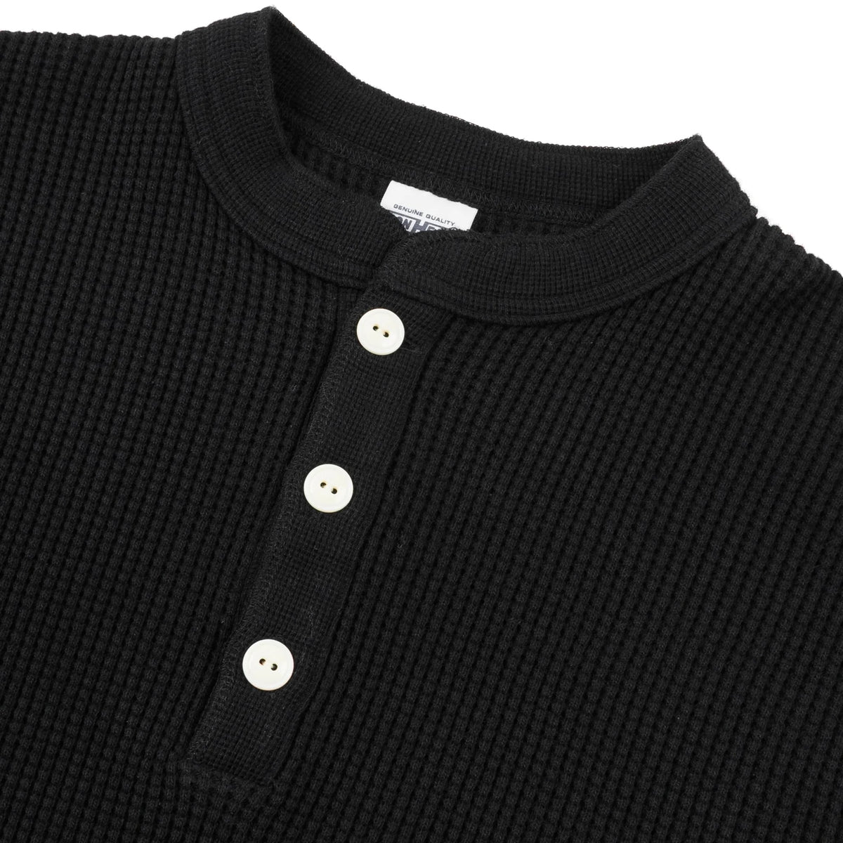 IHTL-1213-BLK Waffle Knit Long Sleeved Thermal Henley - Black