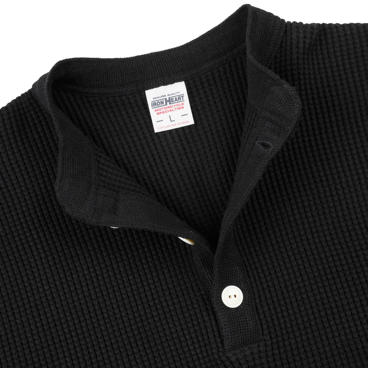 IHTL-1213-BLK Waffle Knit Long Sleeved Thermal Henley - Black