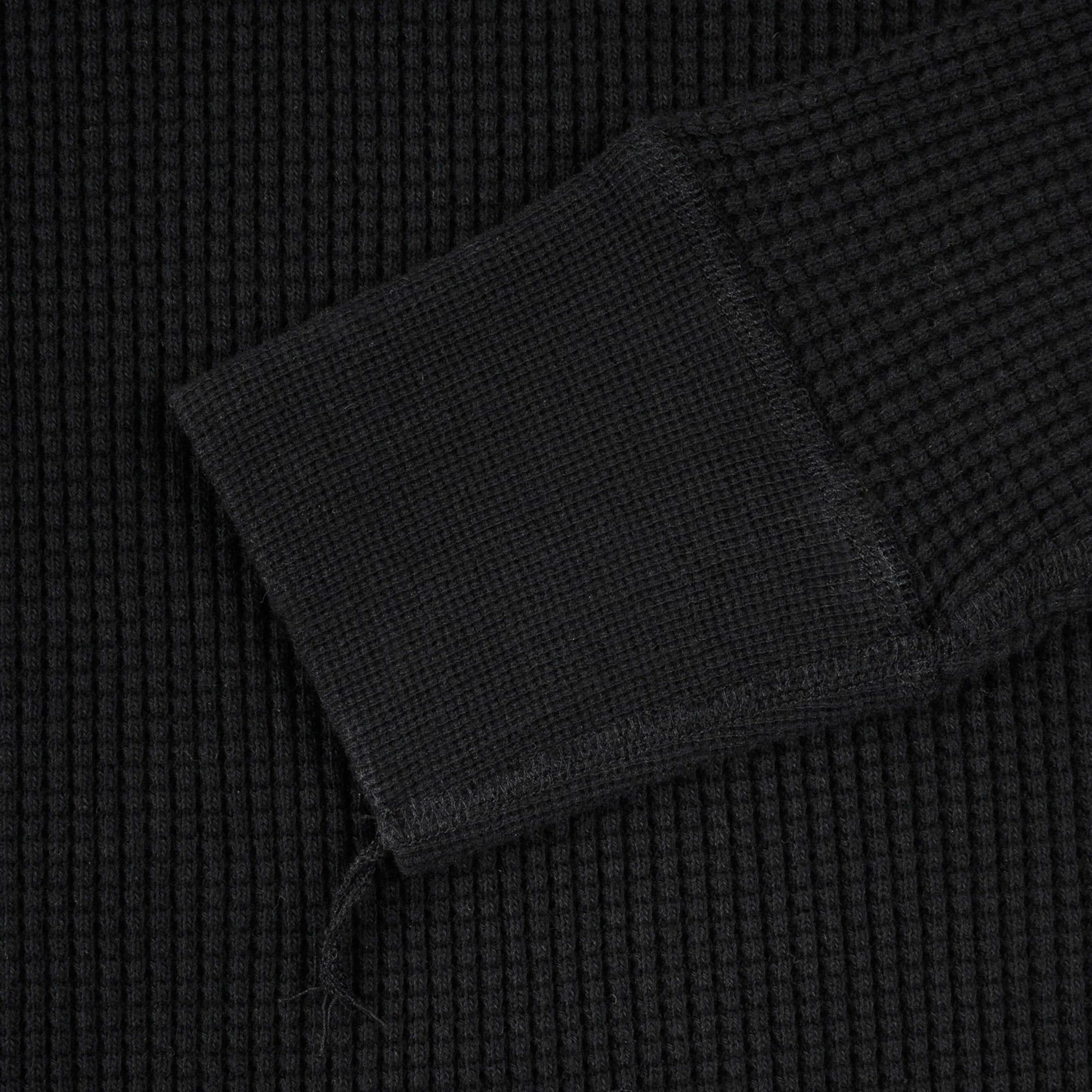 IHTL-1213-BLK Waffle Knit Long Sleeved Thermal Henley - Black