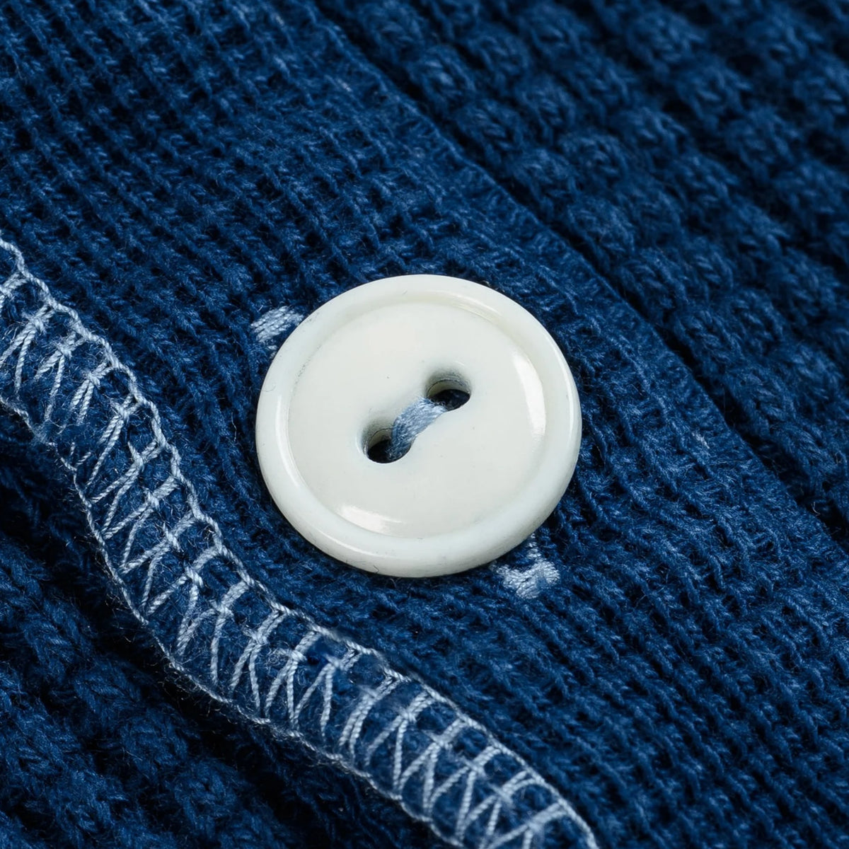 IHTL-1213-IND Waffle Knit Long Sleeved Thermal Henley - Indigo Dyed