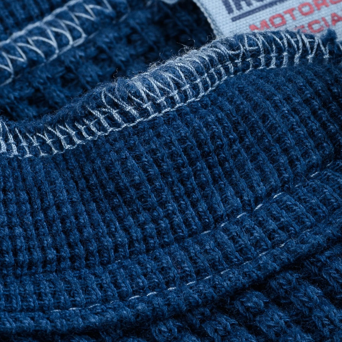 IHTL-1213-IND Waffle Knit Long Sleeved Thermal Henley - Indigo Dyed