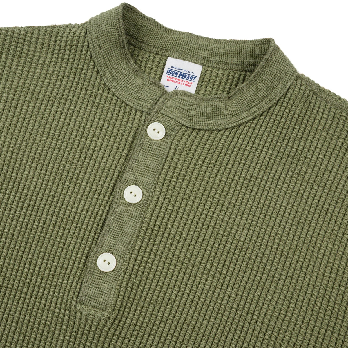 IHTL-1213-OLV Waffle Knit Long Sleeved Thermal Henley - Olive