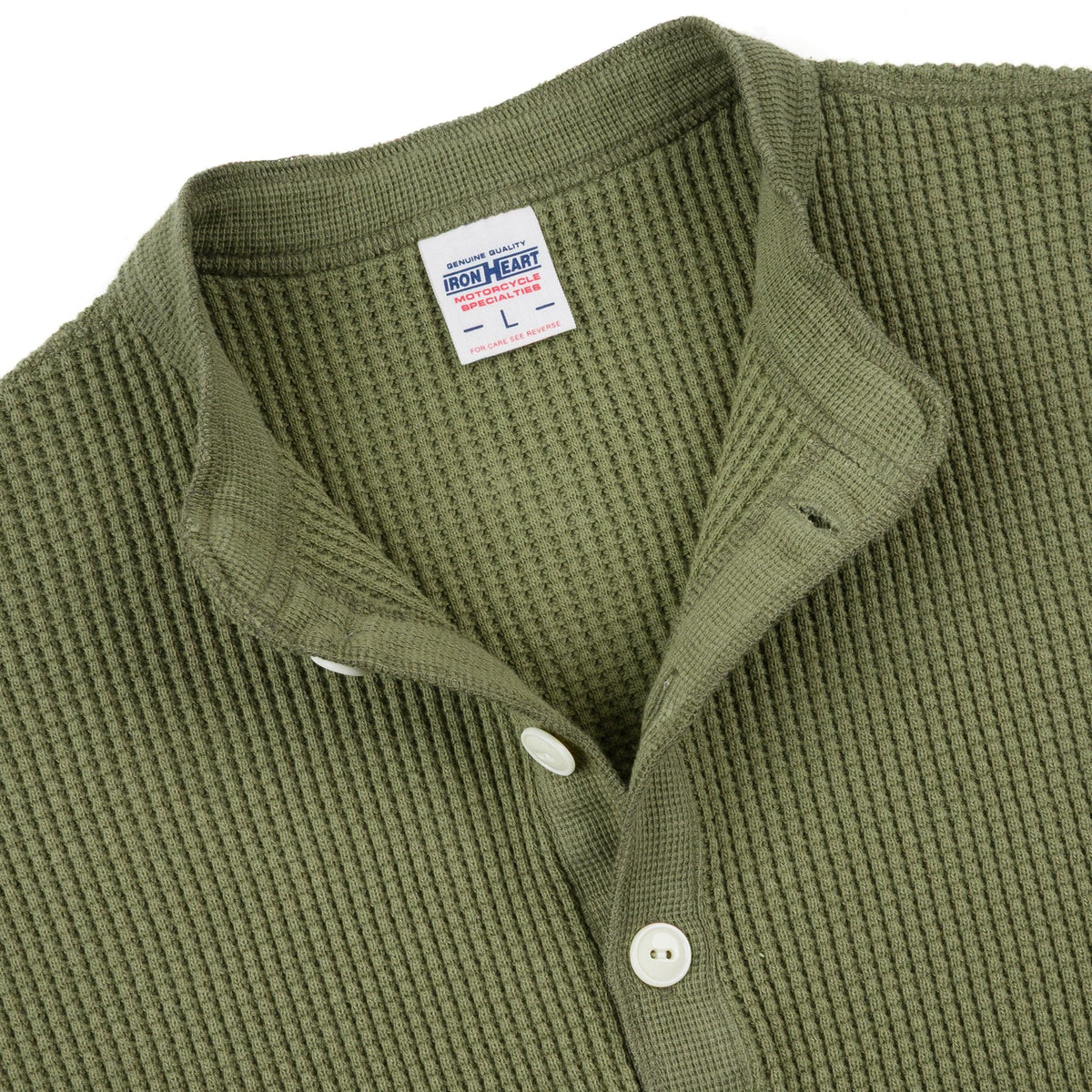 IHTL-1213-OLV Waffle Knit Long Sleeved Thermal Henley - Olive