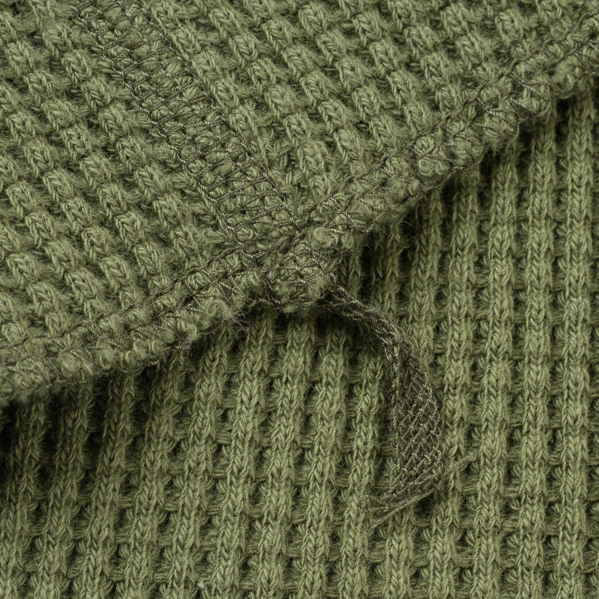 IHTL-1213-OLV Waffle Knit Long Sleeved Thermal Henley - Olive