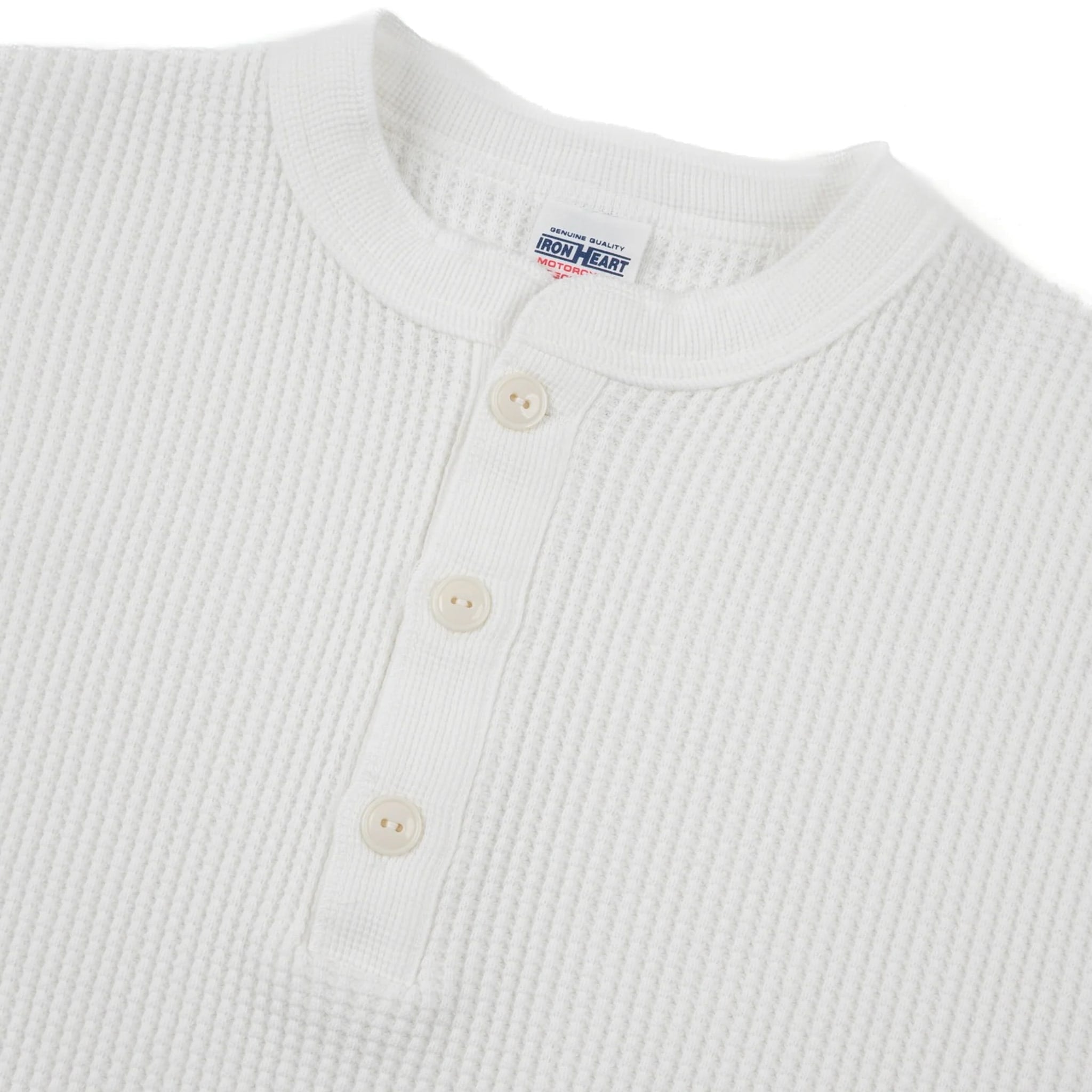 IHTL-1213-WHT Waffle Knit Long Sleeved Thermal Henley - White