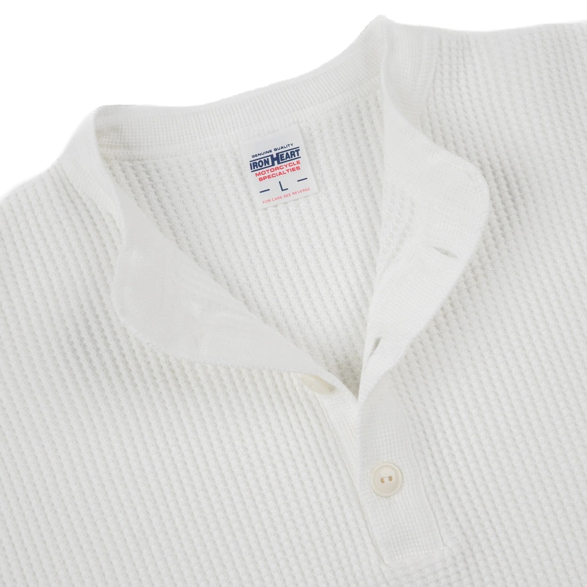 IHTL-1213-WHT Waffle Knit Long Sleeved Thermal Henley - White
