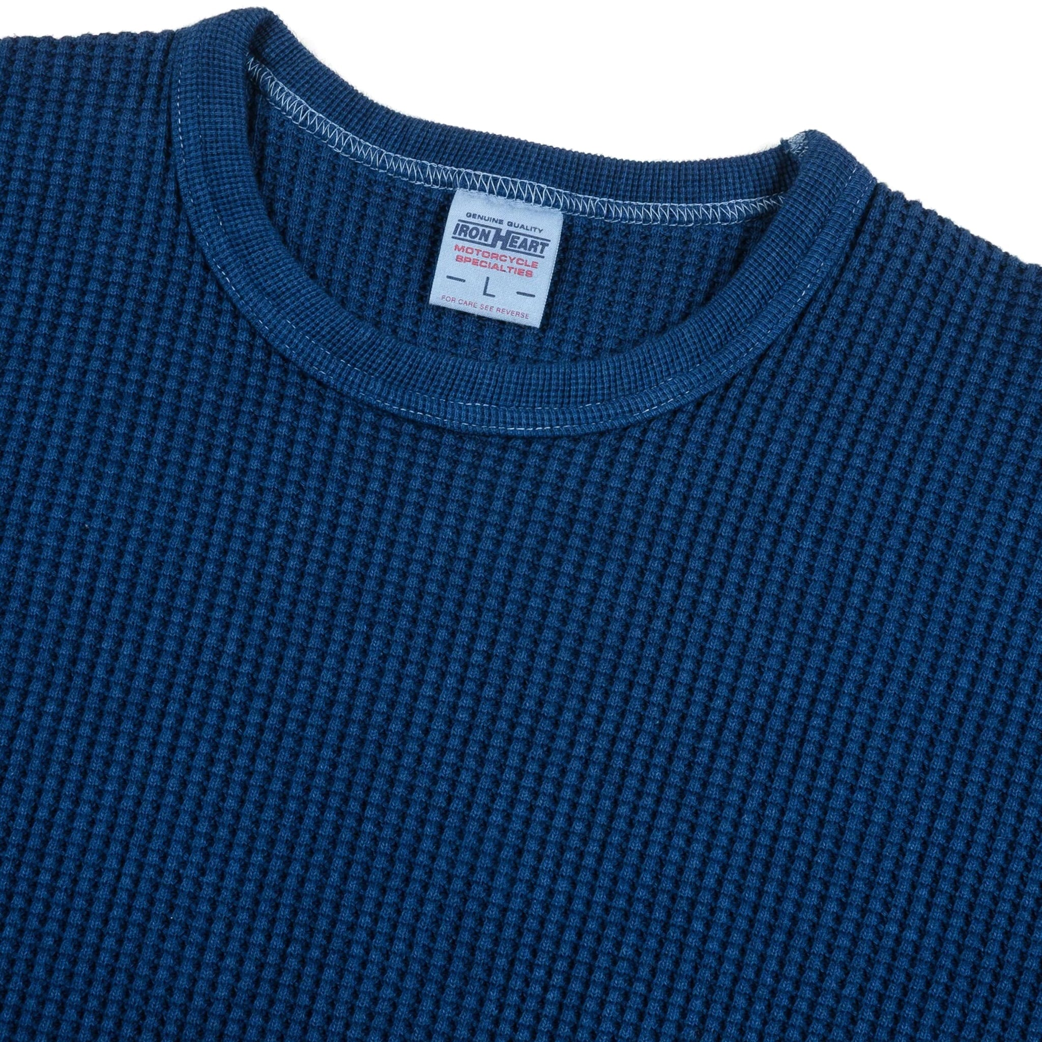IHTL-1301-IND Waffle Knit Long Sleeved Crew Neck Thermal Top - Indigo Dyed