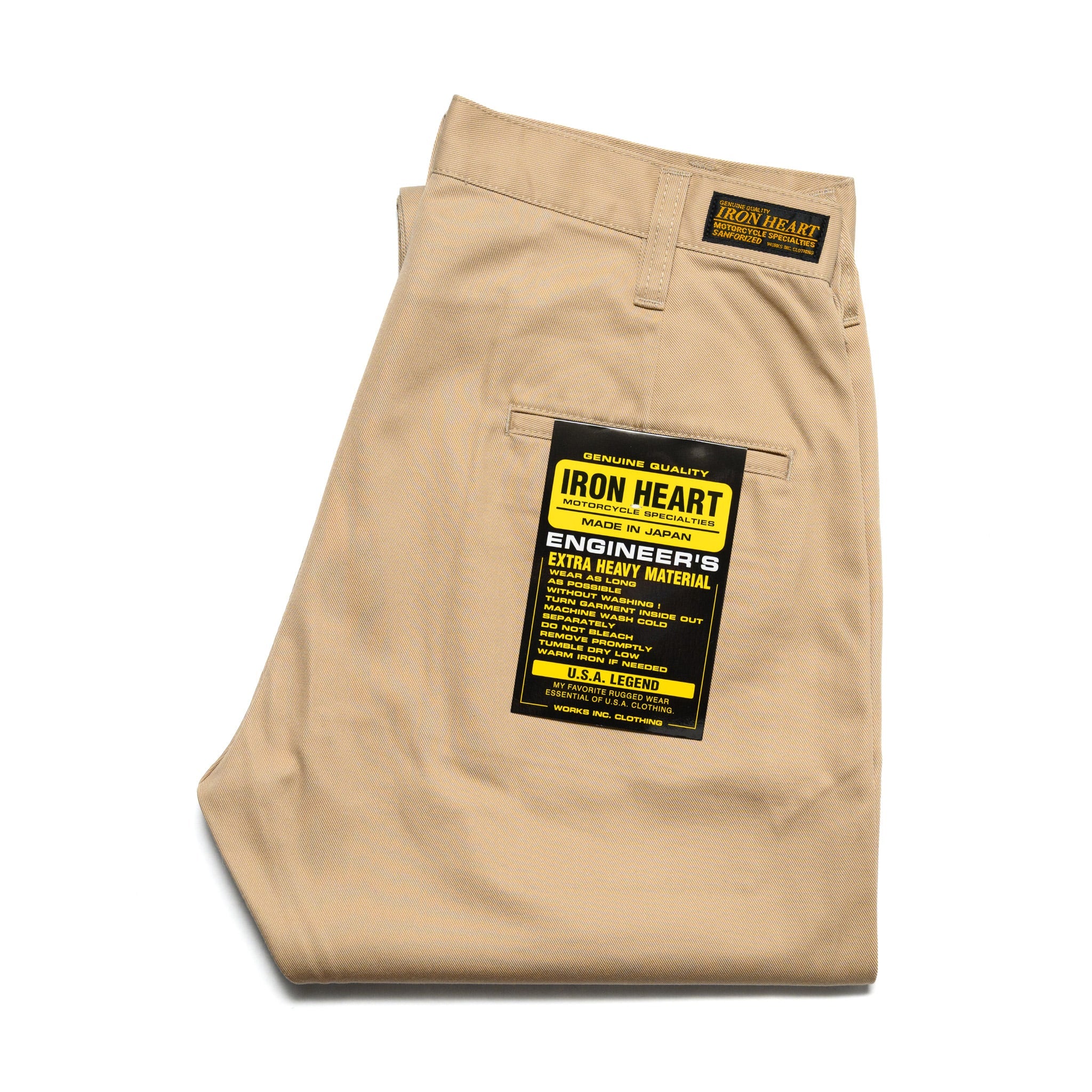 IH-727-KHA 9oz Mercerised Selvedge Cotton Medium/High Rise Tapered Chinos - Khaki