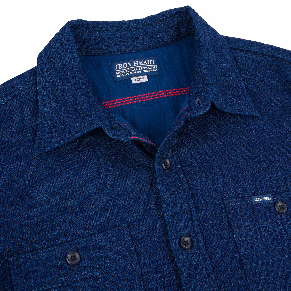IHSH-417-IND 5oz Double Gauze Short Sleeved Work Shirt - Indigo
