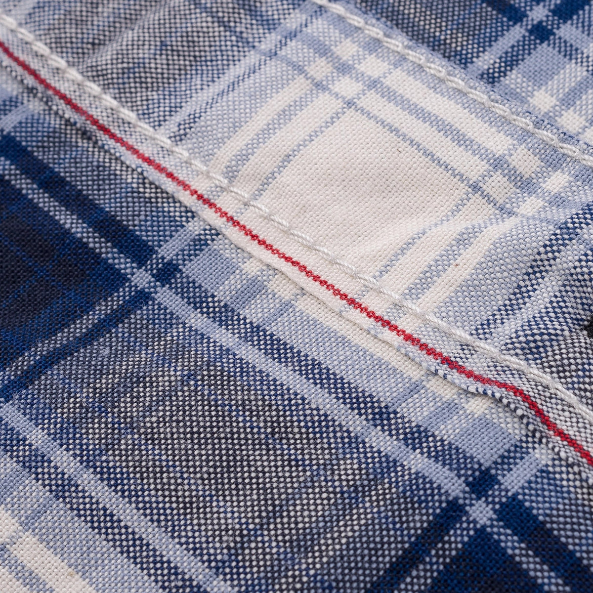 IHSH-419-BLU 5oz Selvedge Short Sleeved Madras Check Work Shirt - Blue