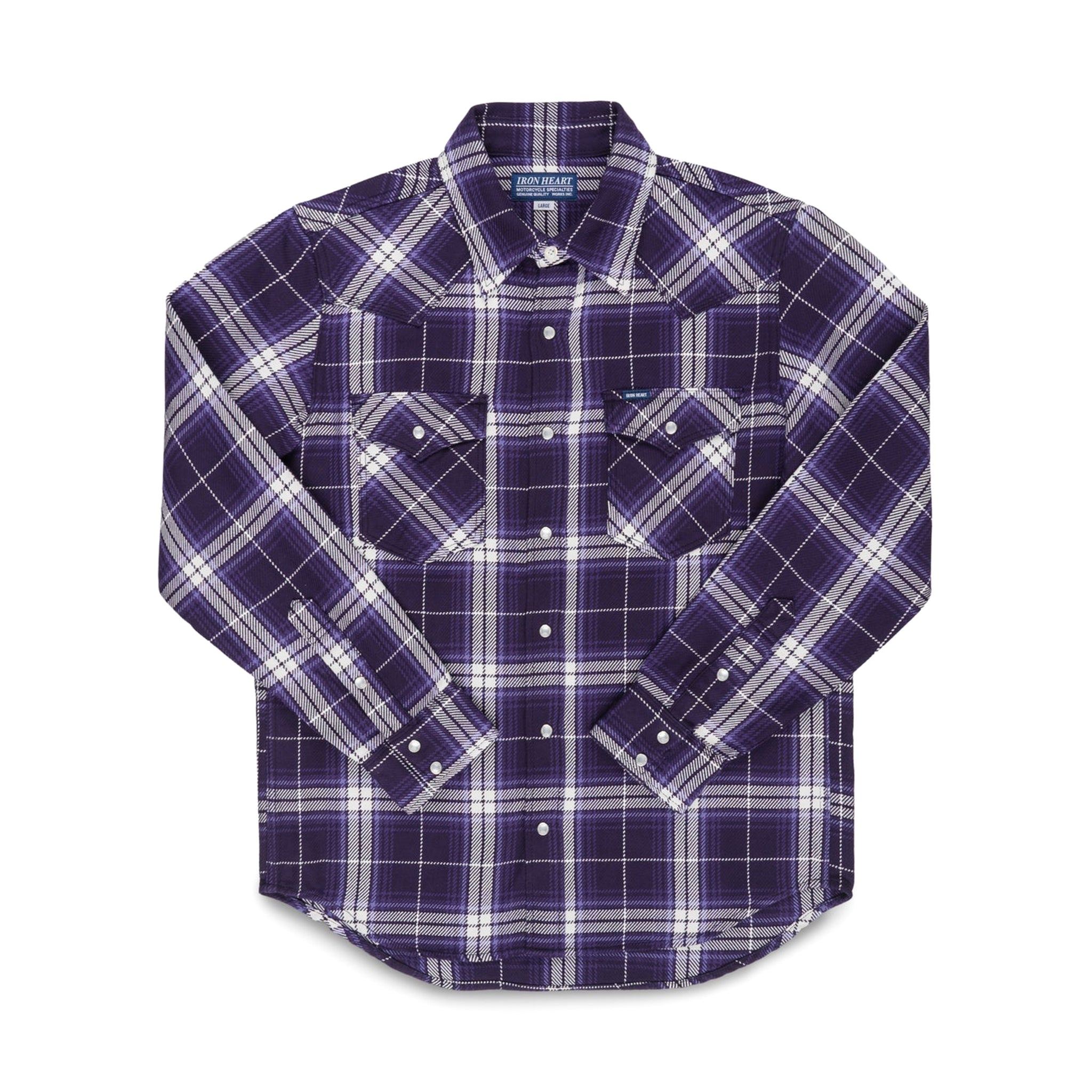 IHSH-439-PUR 9oz Selvedge Flannel Check Western Shirt - Purple