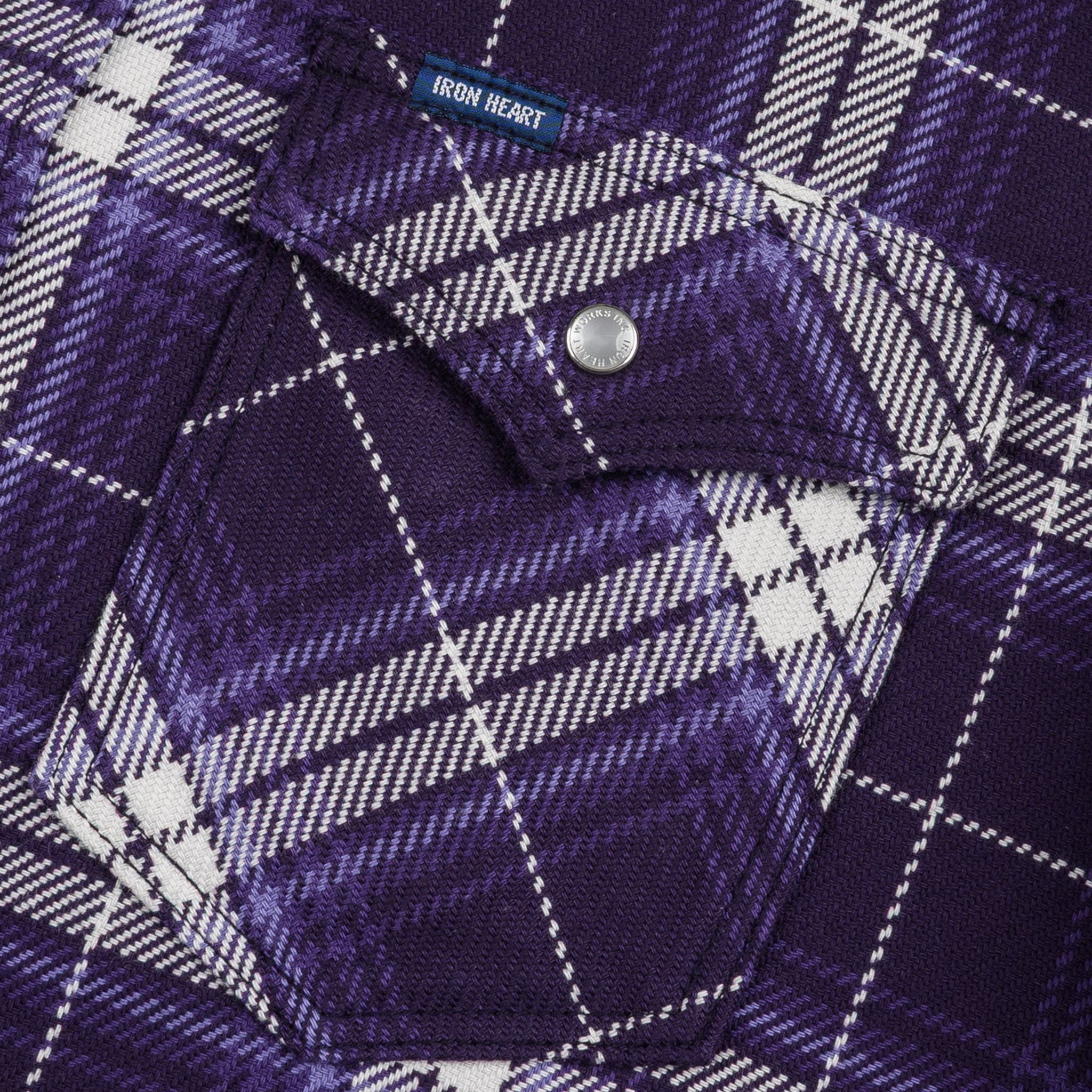 IHSH-439-PUR 9oz Selvedge Flannel Check Western Shirt - Purple